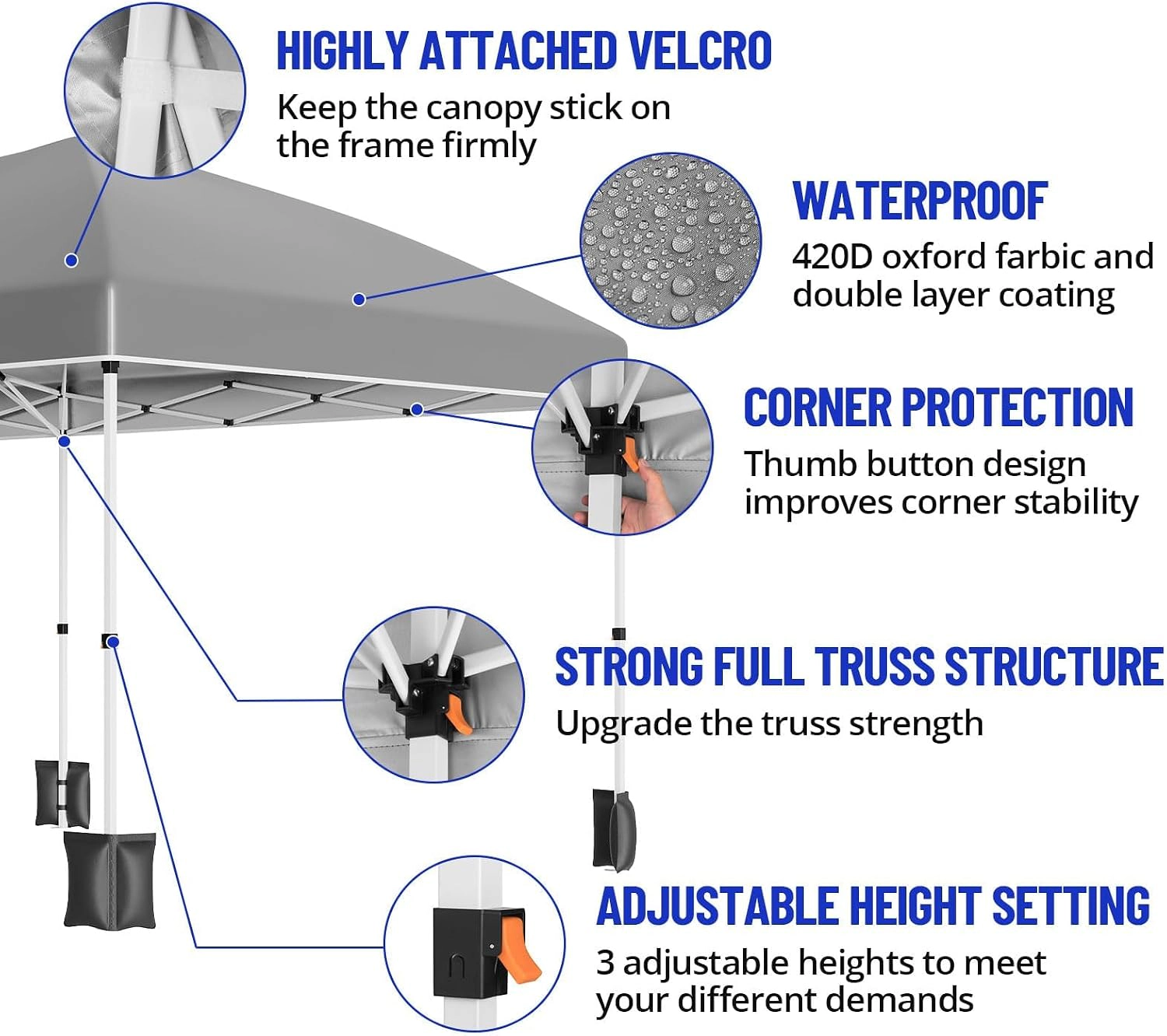 Enjyam 10x20FT Pop Up Canopy Tent, 6 Waterproof Sidewalls, 420D Oxford Fabric, UV Blocking, 3 Heights for Outdoor Events