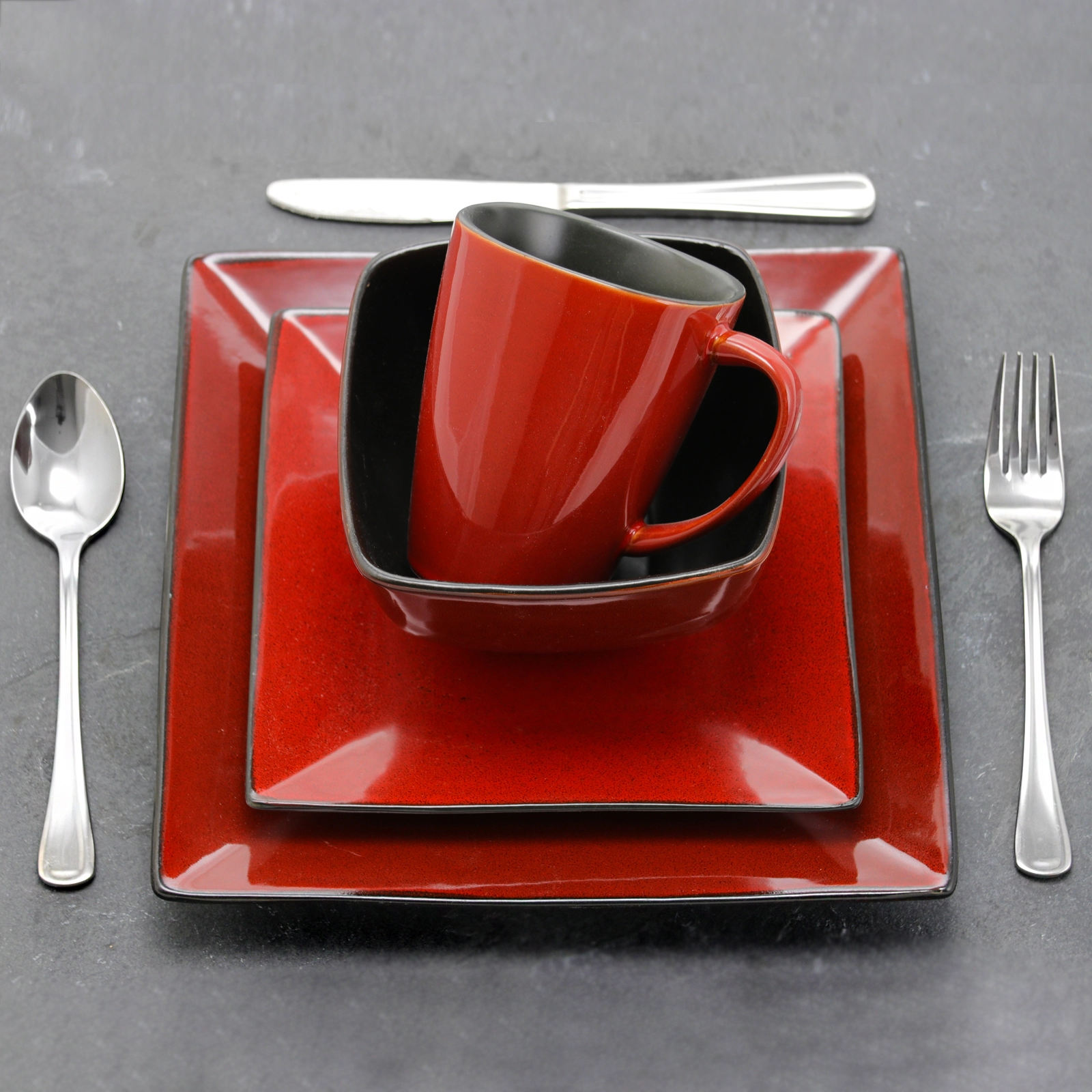 Elama Harland Loft 16 Piece Modern Premium Stoneware set with Complete Setting for 4