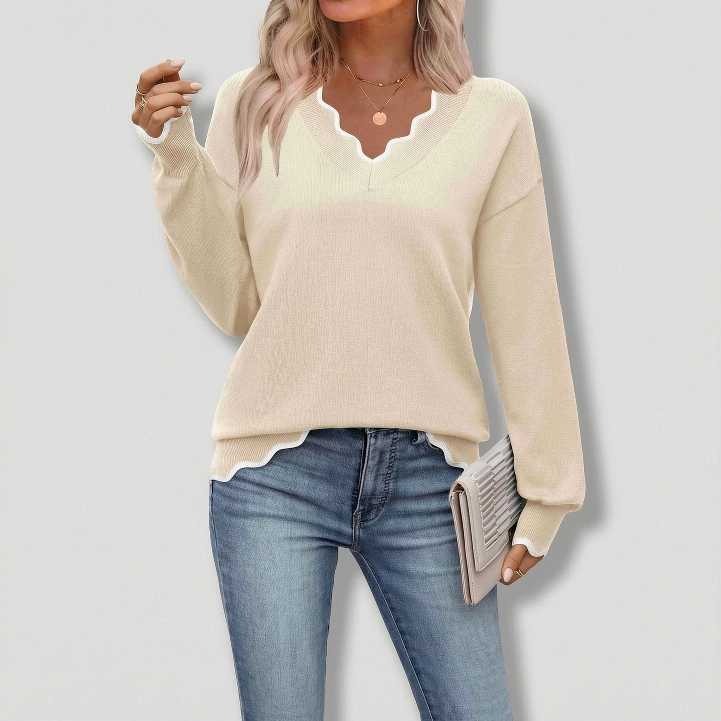 Zeagoo Women's Printed Long Sleeve V-Neck Knit Pullover