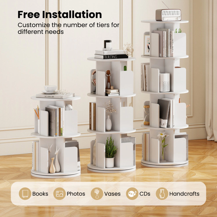 Hivvago 4-Tier Rotating Bookshelf 360° Display Rack with Dividers and Anti-falling Baffles