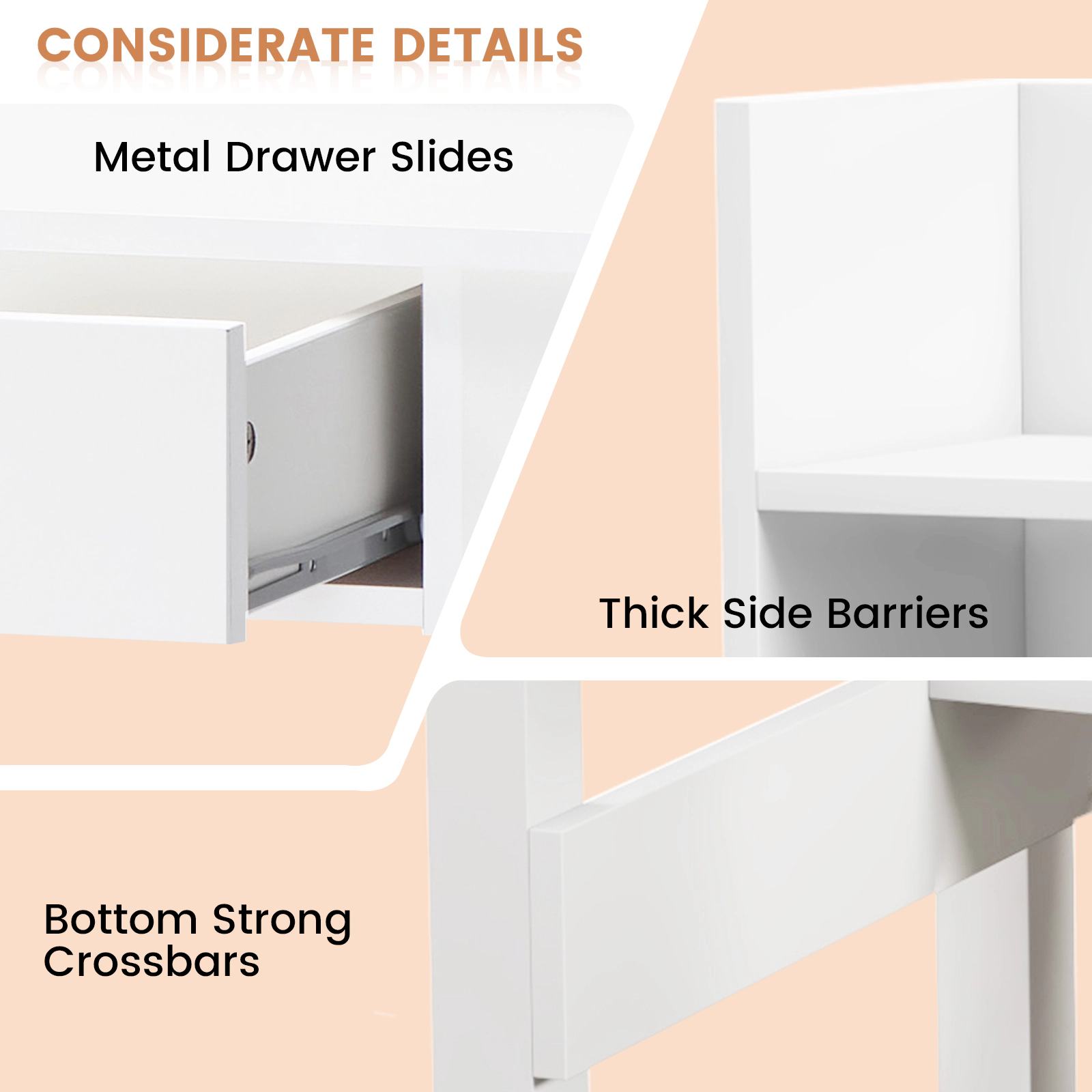 SUGIFT 37.5-Inch White Home Office Desk with Hutch, Drawer, Guardrail and USB Power Outlet