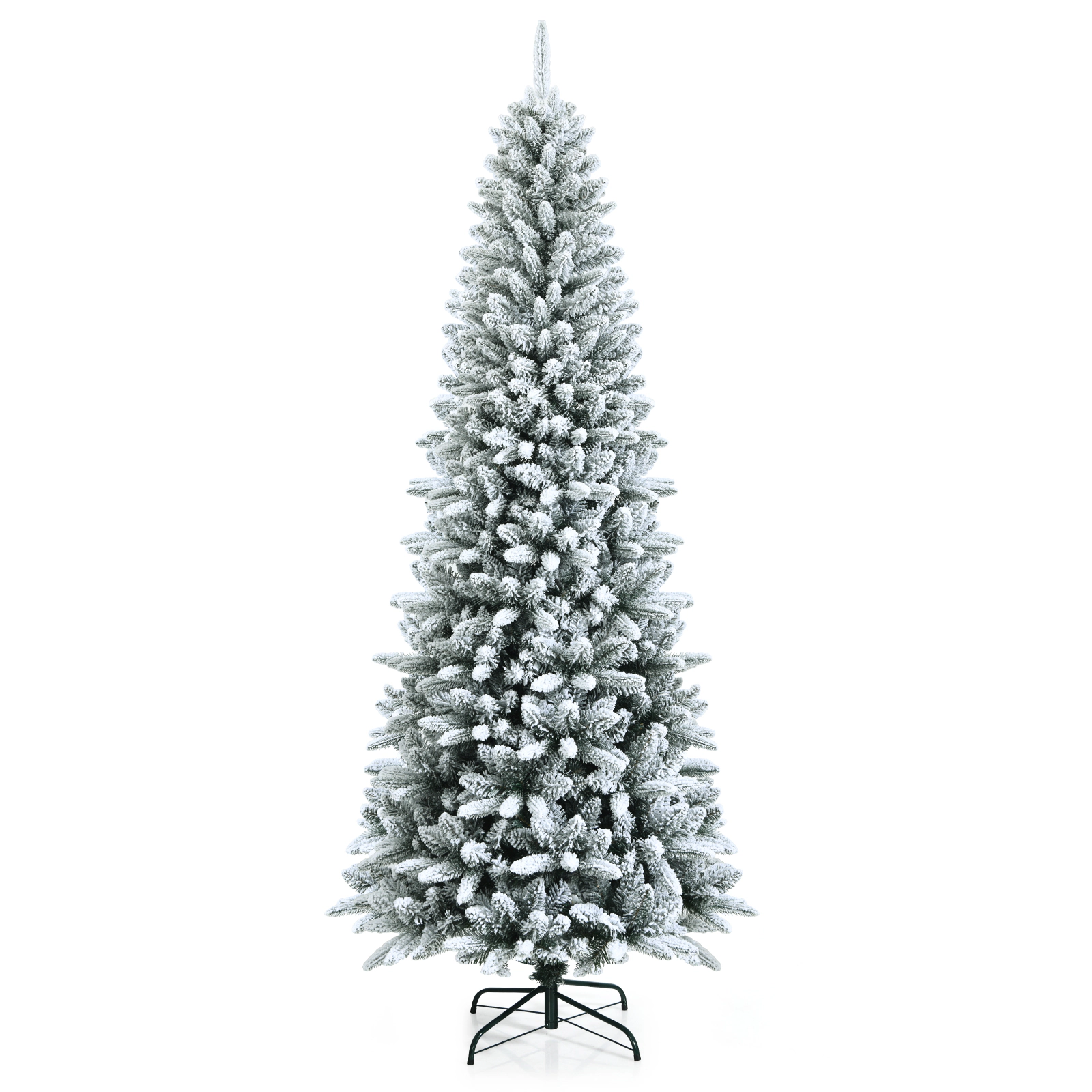 LJG Snow-Flocked Hinged Artificial Christmas Pencil Tree with Mixed Tips-7.5 ft