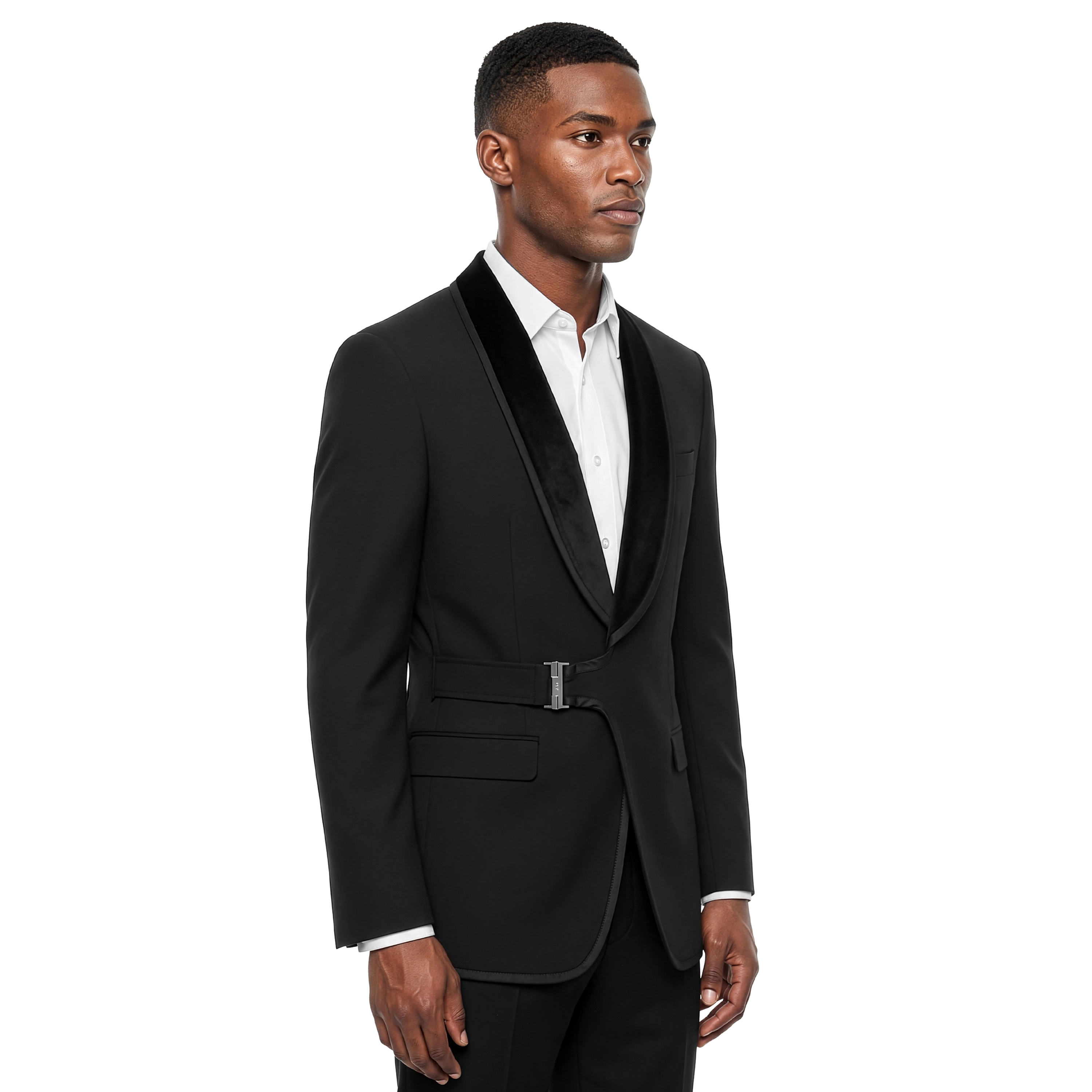 Tazzio Mens Skinny Fit Belted 2-Piece Tuxedo Set
