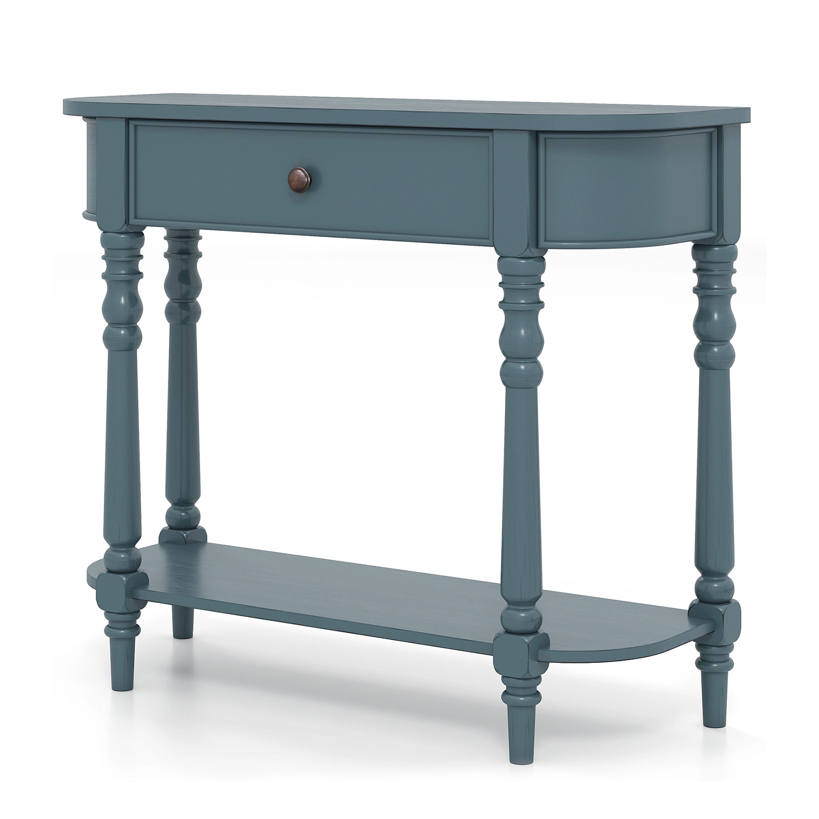 SUGIFT 2-Tier Turned Solid Wood Legs Storage Drawer Retro Console Table 36-in x 13-in x 31-in 220-lb Capacity Blue