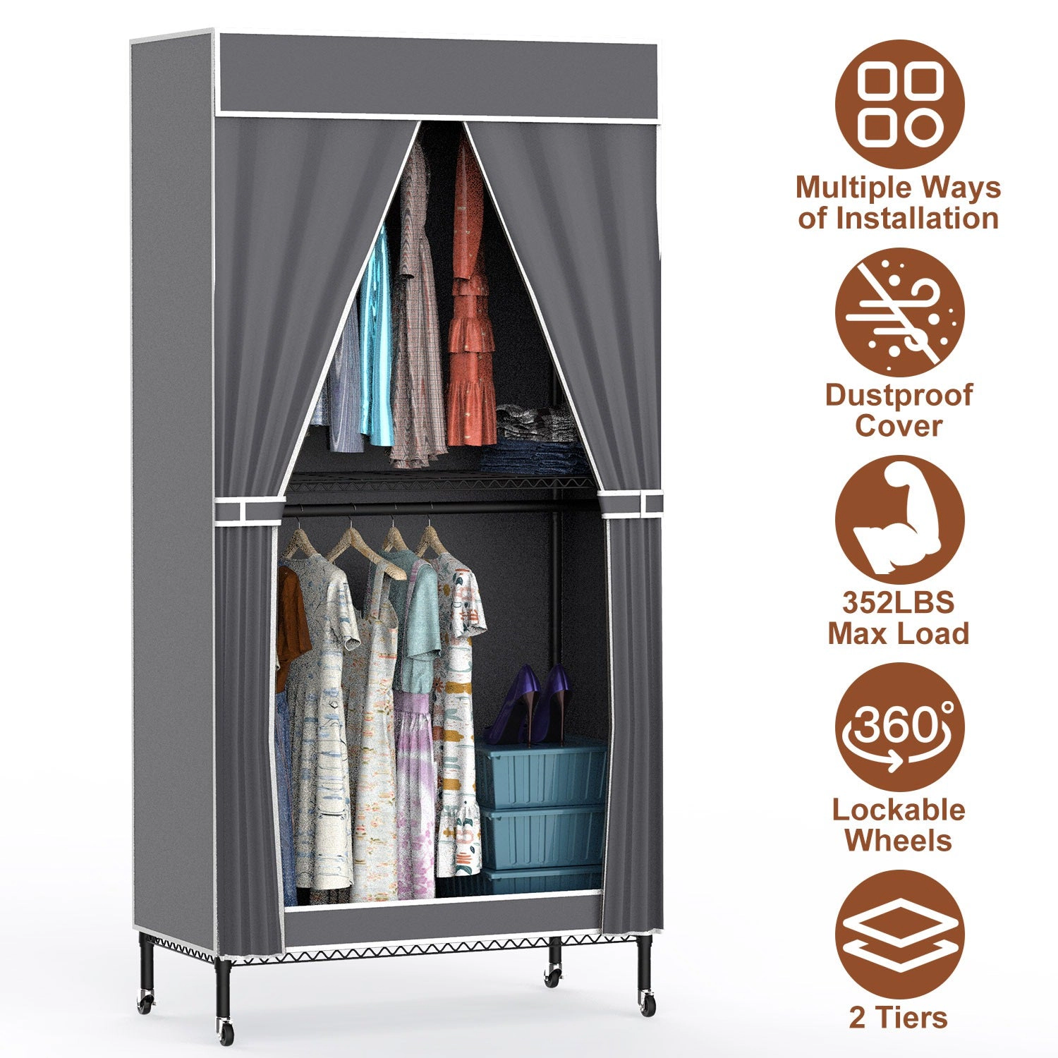 GBruno 2-Tier Portable Clothing Rack With Cover