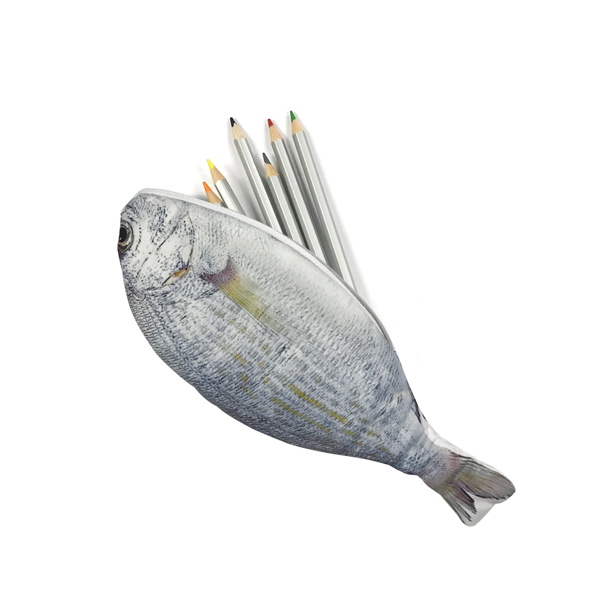 Wrapables Fish-Shaped Zipper Pencil Pouch, Silver Fish