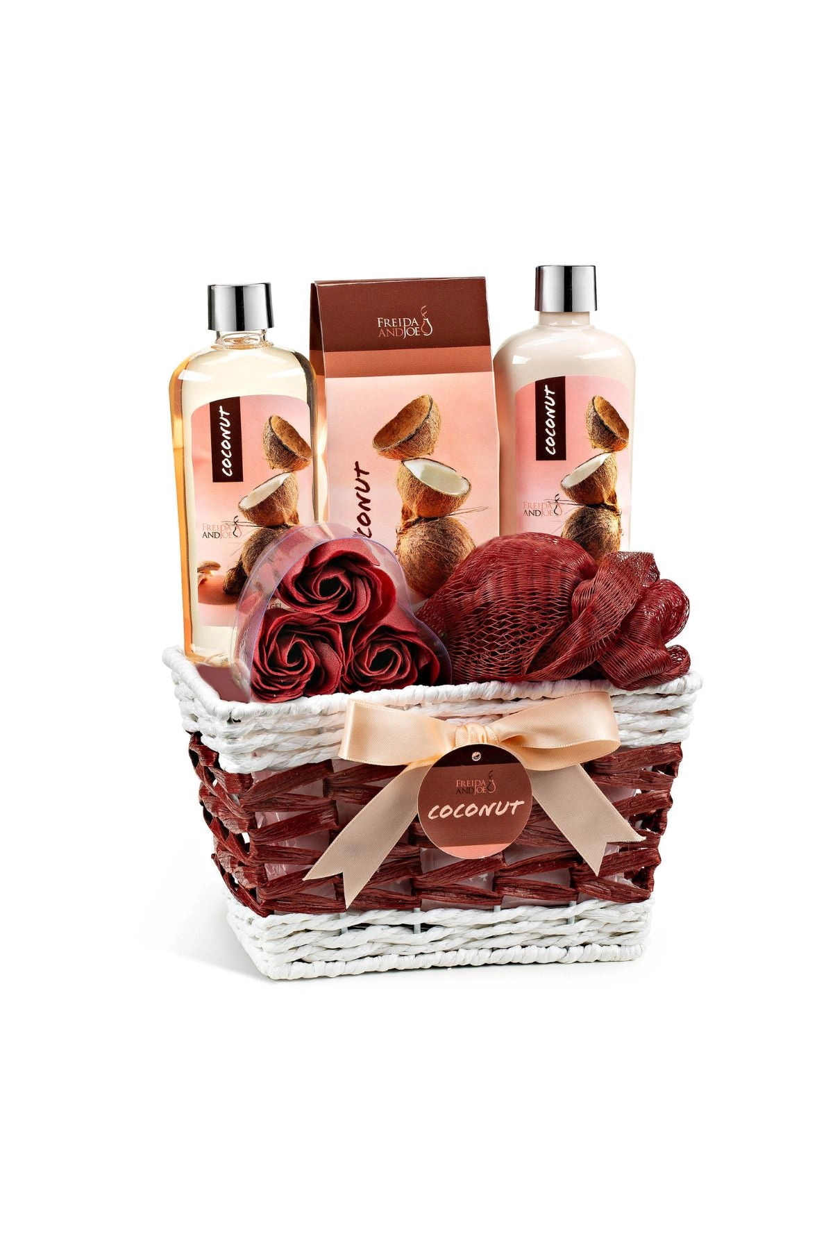 Freida and Joe Women 6-piece Coconut Bath & Body Set Wicker Basket Valentine's Gift