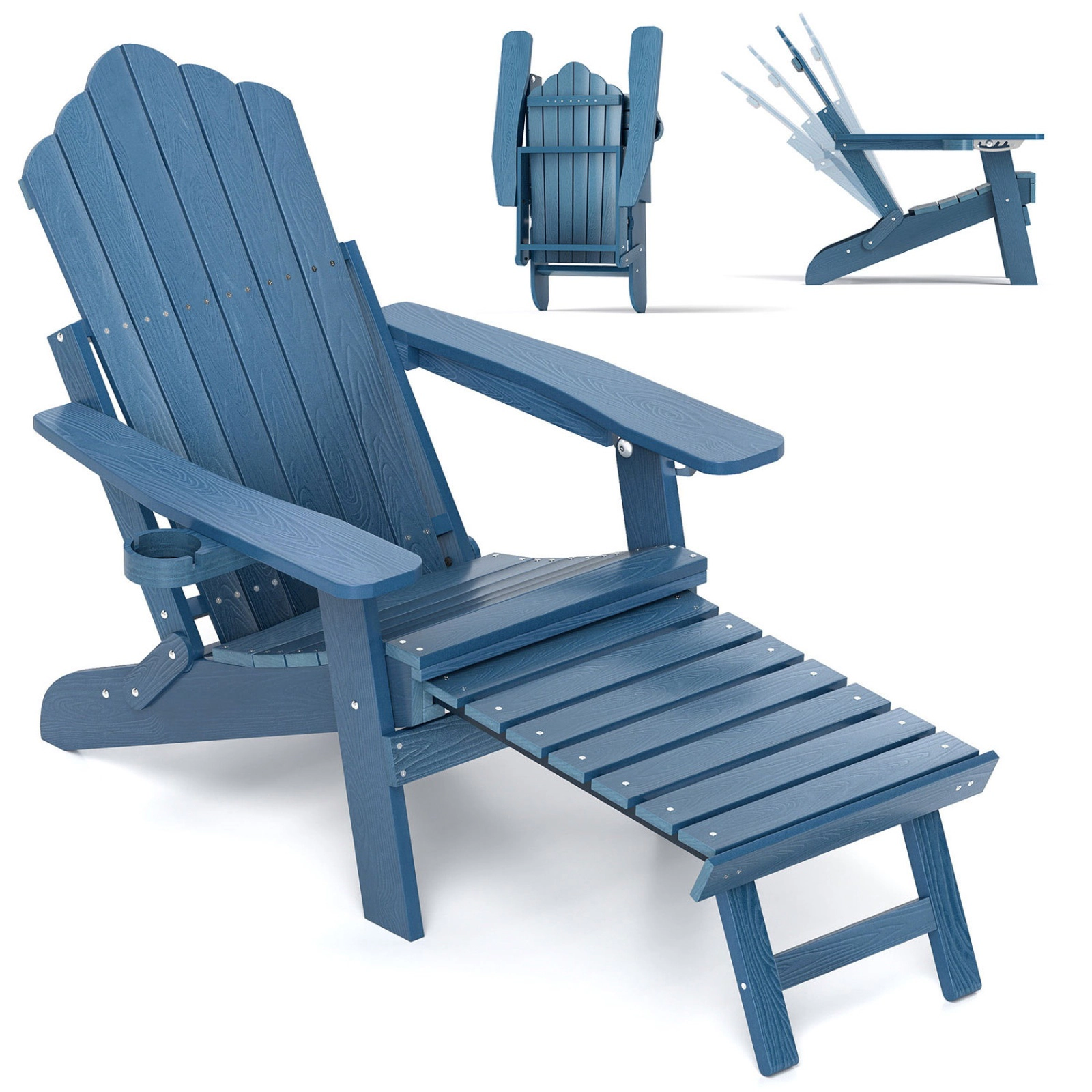 SUGIFT Navy HIPS Folding Adirondack Chair with Retractable Footrest 47-in W 30.5-in D 400-lb Seat