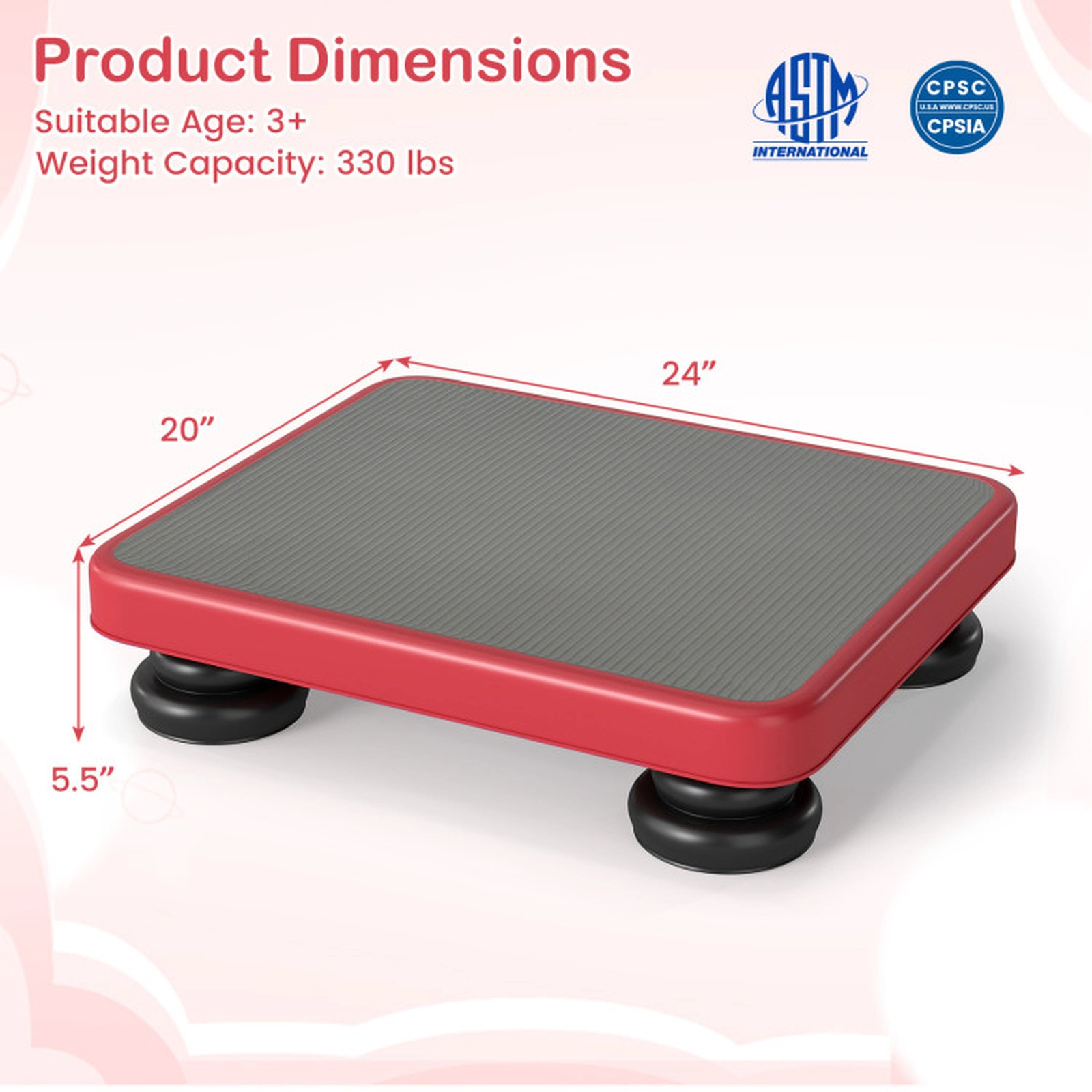 SUGIFT 24 x 20-in Kids Rebounder Bouncing Board with Elastic Rope 330-lb Capacity Ages 3+ Red