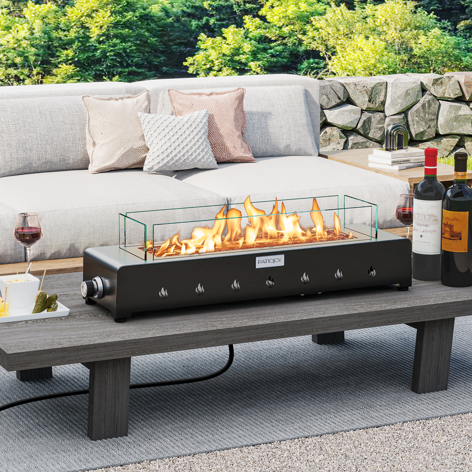 SUGIFT Mini Tabletop Gas Fireplace Fire Pit with Wind Guard Stainless Steel Burner 40,000-BTU 20-lb Propane Tank