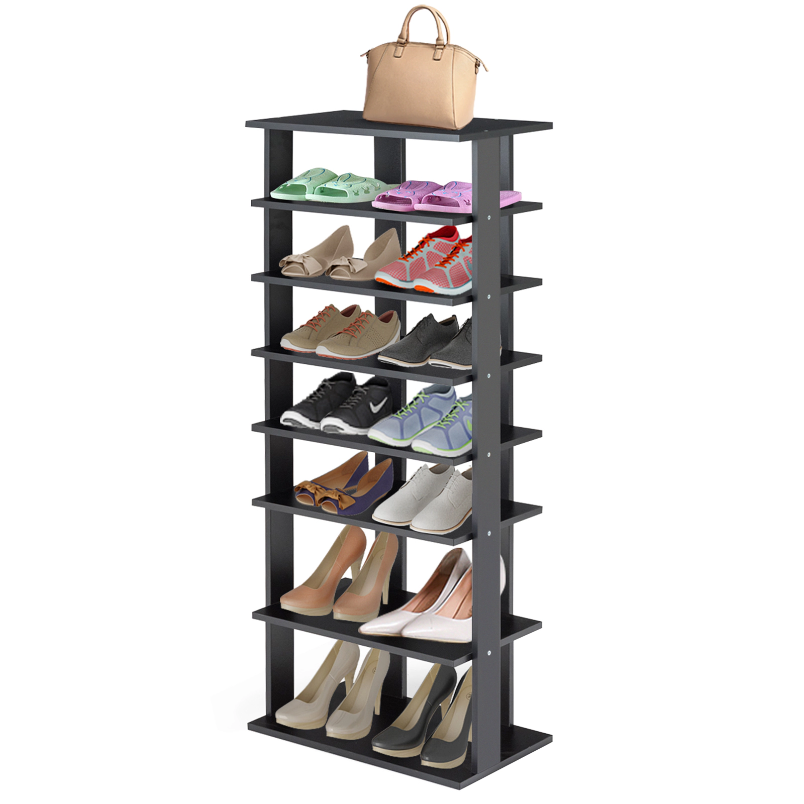 SUGIFT 7-Tier Black Double Row Free Standing Tall Narrow Shoe Rack Organizer for Closet and Entryway