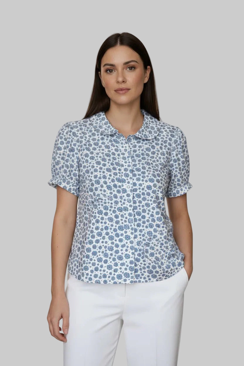 DressAtR Women's Puff Sleeve Round Collar Neck Blouse