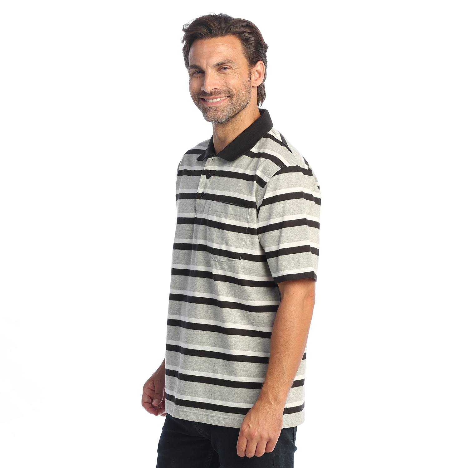 Gioberti Men's Regular Fit Stripe Short Sleeve Polo w/ Pocket