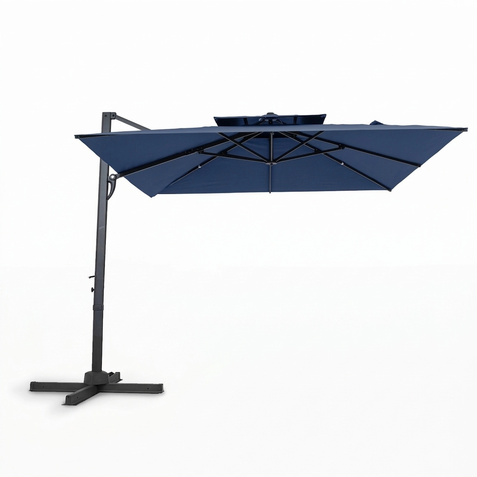 SUGIFT 10-ft Navy Blue Cantilever Patio Umbrella, Aluminum Pole, 8 Ribs, 40-in Cross Base