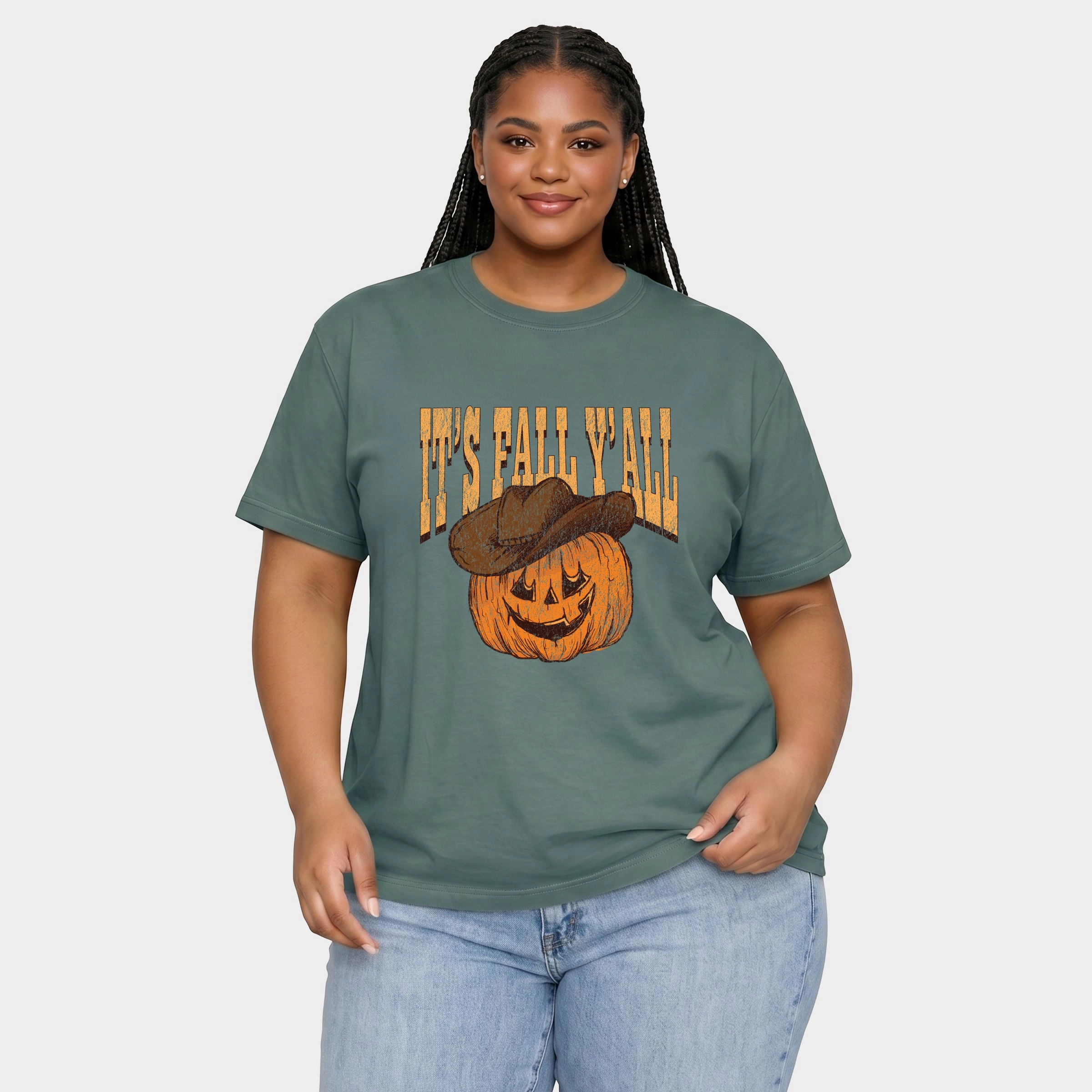 Simply Sage Market - Women's Plus Sized Garment Dyed Graphic T-Shirt It's Fall Y'all Jack-O-Lantern
