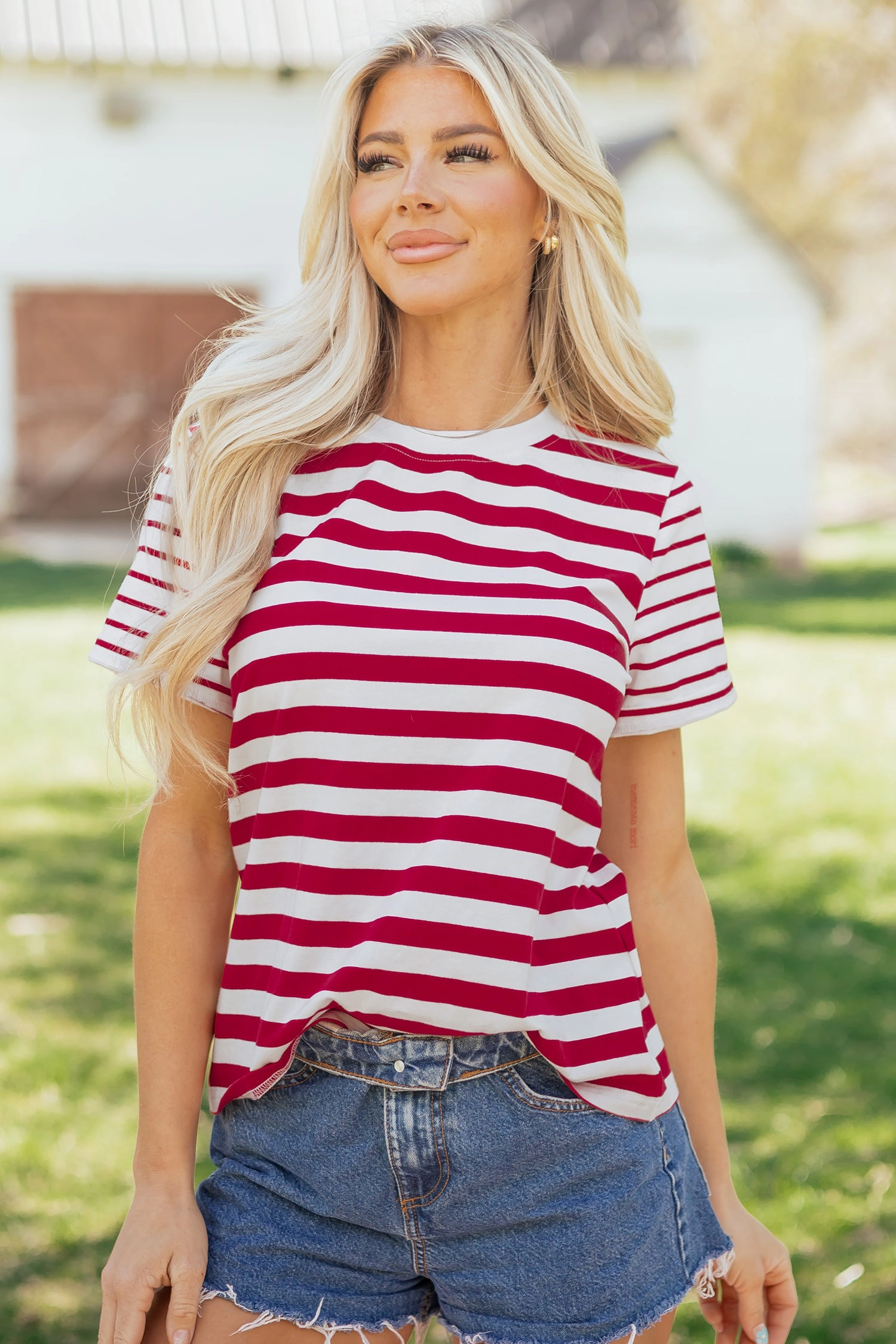 Threaded Pear June Stripe Patchwork T Shirt
