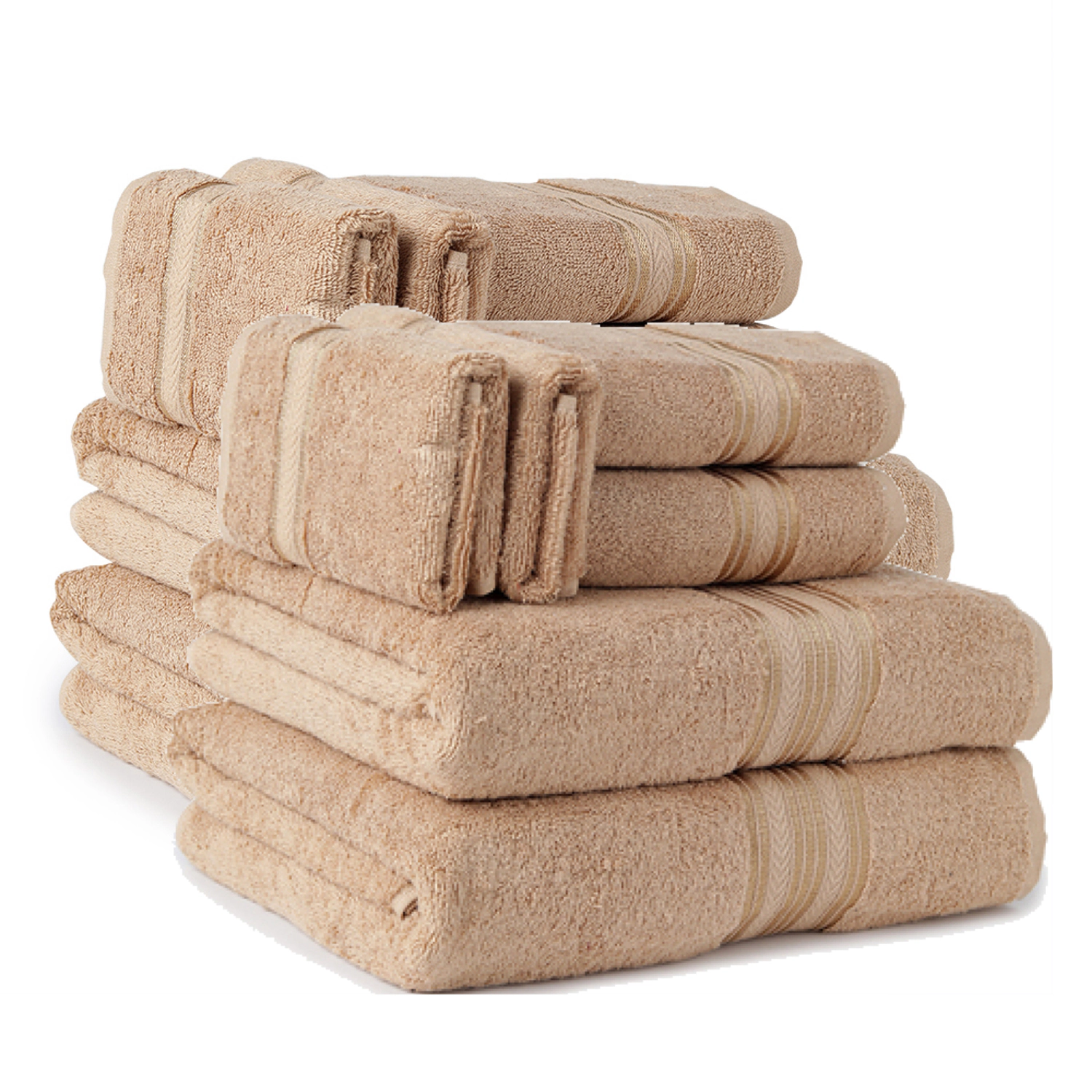 Plazatex 100% Premium Cotton Textured Border Ultra Soft Absorbent 12 Piece Bathroom Towel Set Taupe