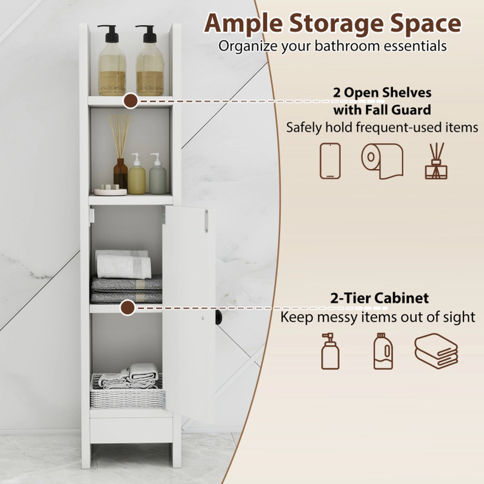 SUGIFT Slim Corner Bathroom Floor Cabinet with Door and 3-Tier Adjustable Shelf 31.5-in Tall 44-lb Capacity White