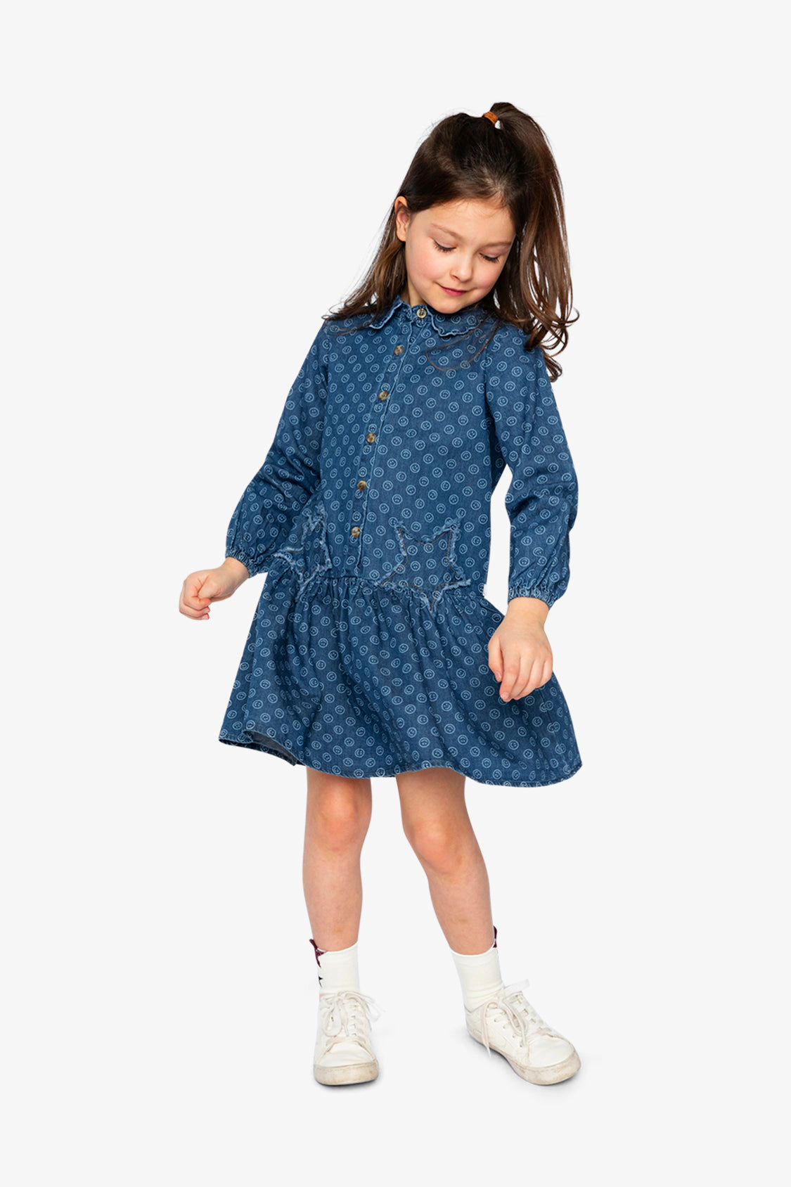 Deux par Deux Girls Smiley Print Shirt Dress