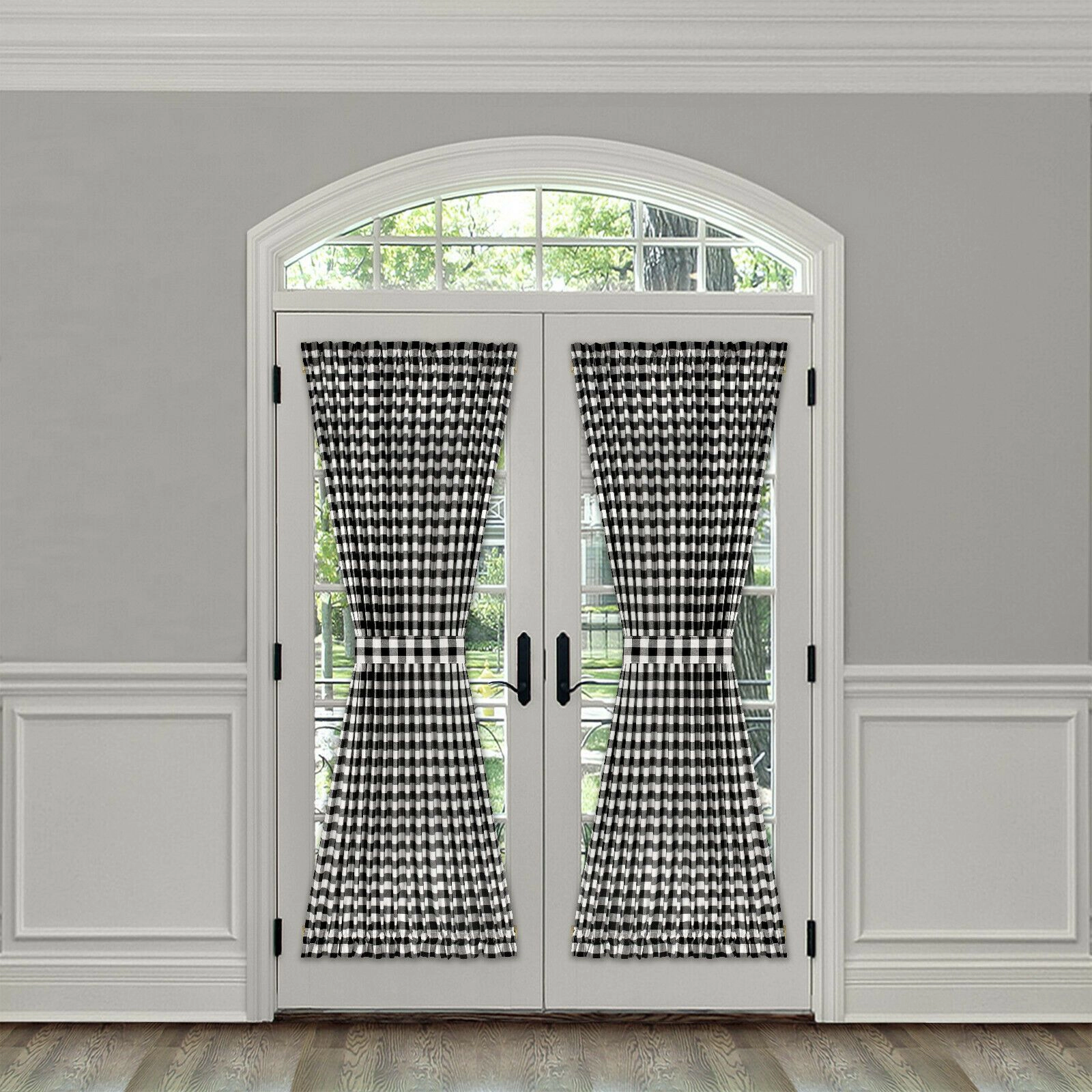 Kate Aurora Plaid Country Farmhouse French Door Curtain Panel With Matching Tieback