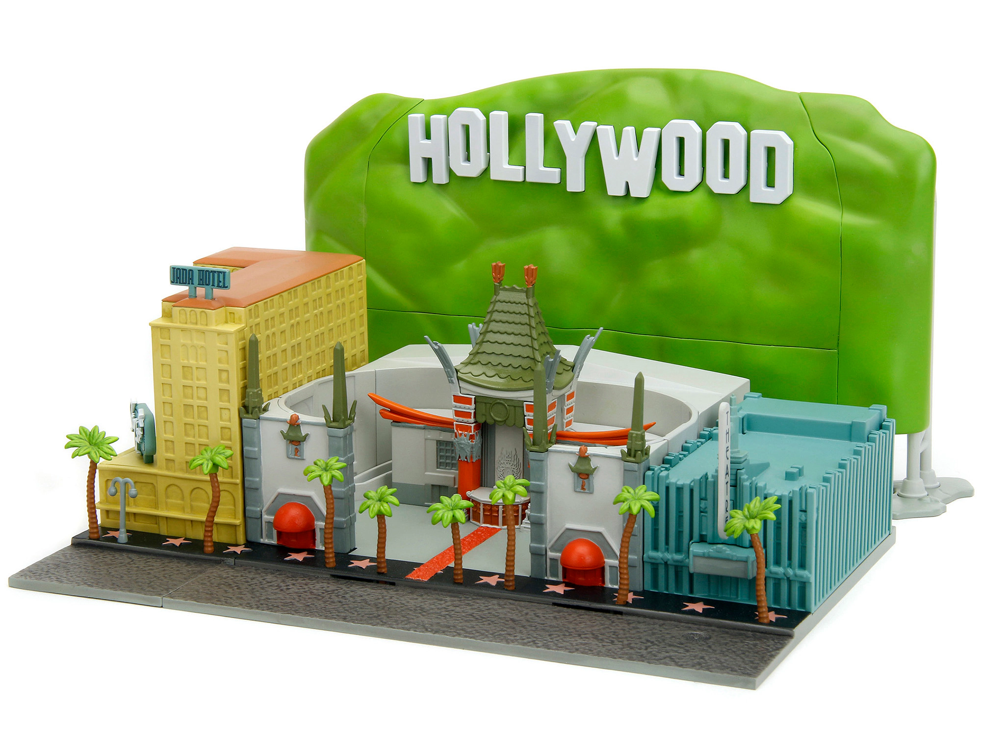 Jada "Hollywood 100" Walk of Fame Diorama with Pink Convertible and Double-Decker Bus "Nano Scene" Series model by Jada