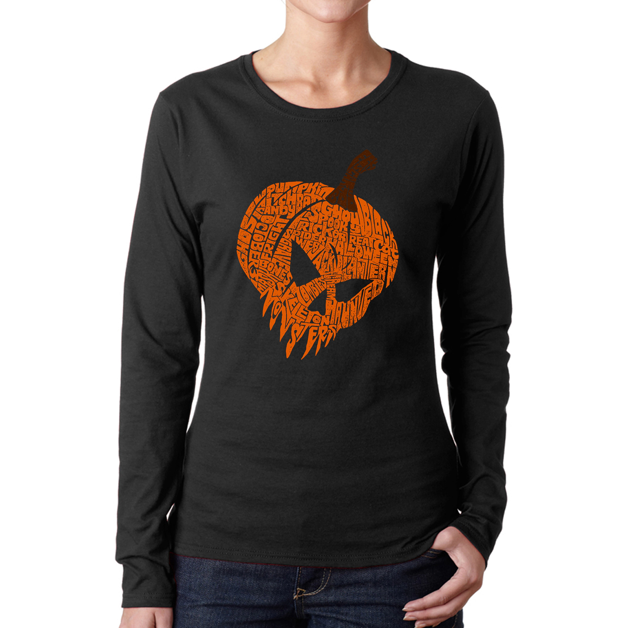 LA Pop Art Women's Word Long Sleeve T-Shirt - Evil Pumpkin