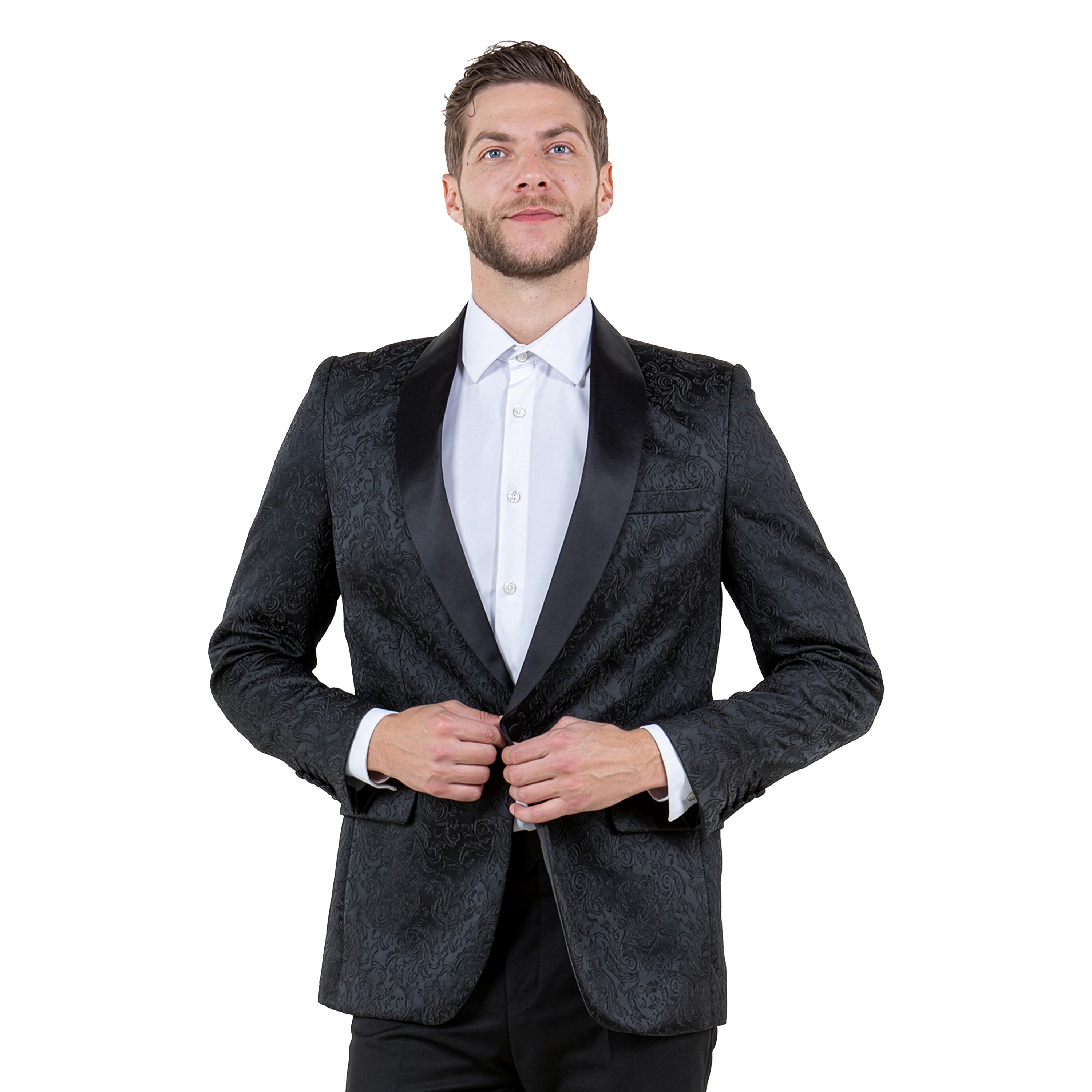 Tazzio Mens Paisley Satin Shawl Collar Tuxedo Jacket