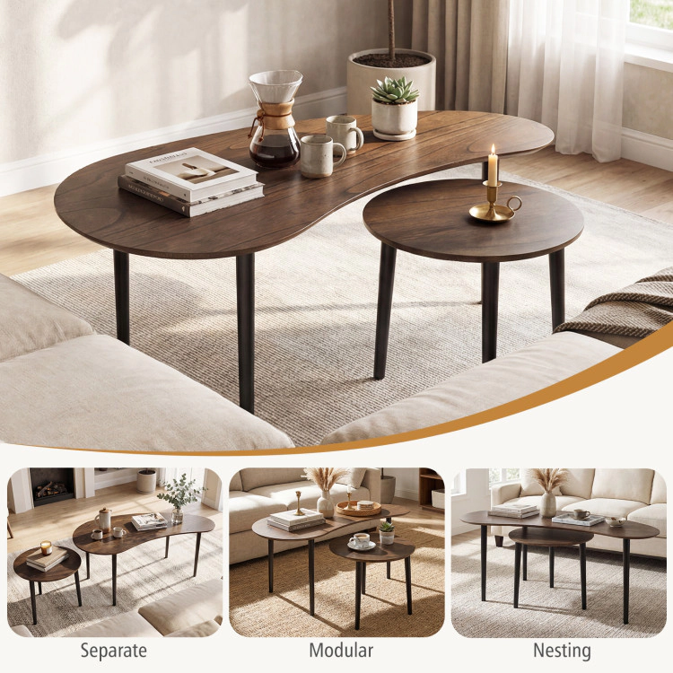 Hivvago 2 Pieces Mid Century Nesting Tables With Rubber Wood Legs