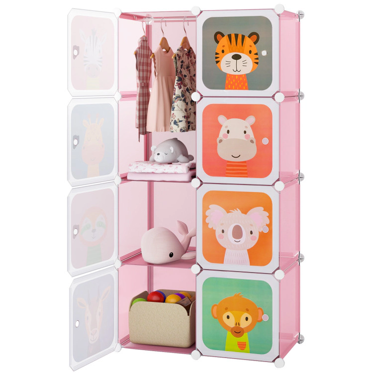 Hivvago 8-Cube Kids Wardrobe Closet with Clothes Hanging Section and Doors