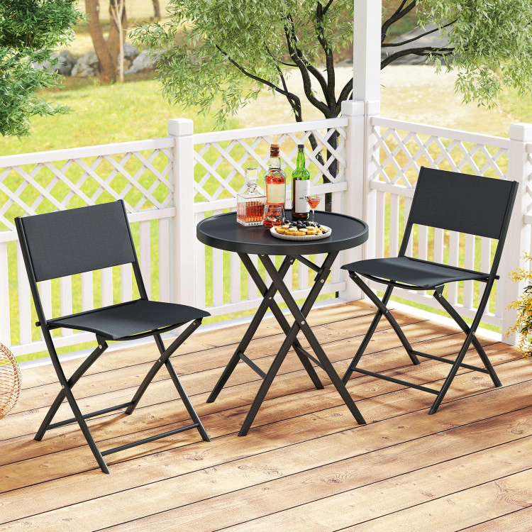 Hivvago 3 Piece Outdoor Folding Patio Bistro Set With Tempered Glass Coffee Table And 2 Patio Chairs