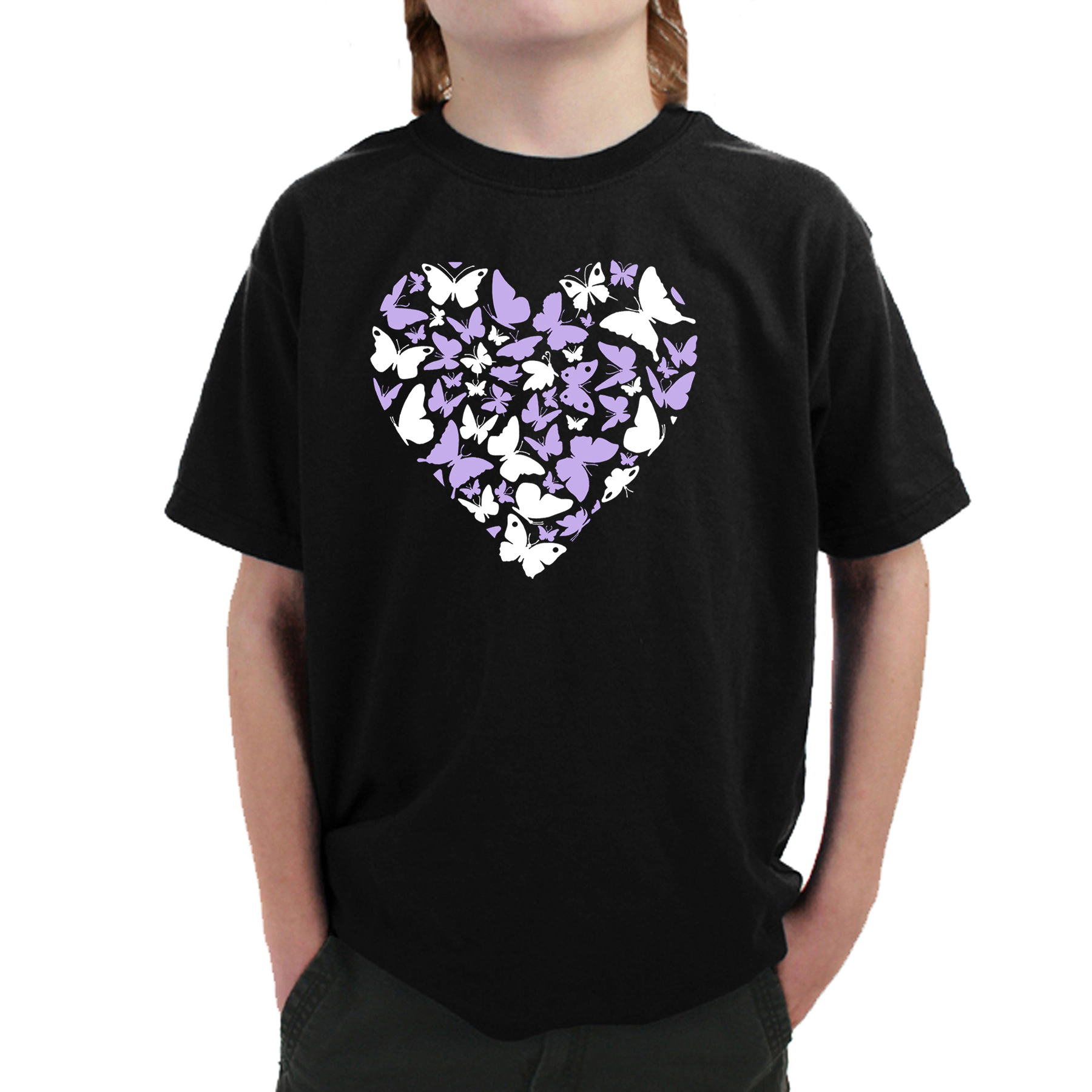 LA Pop Art Boy's Word T-Shirt - Butterfly Heart