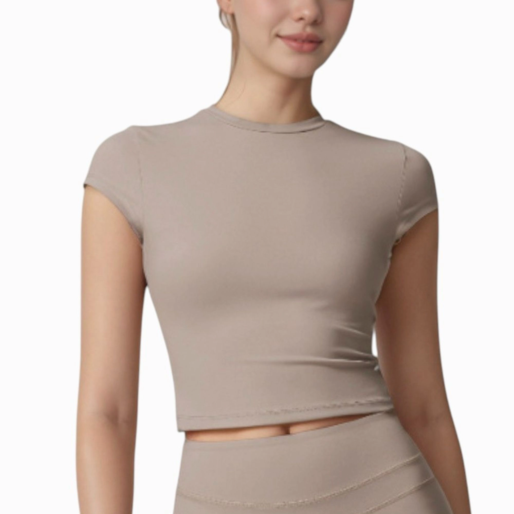 Anna-Kaci Women's Fitted Crop Active Tee Short Sleeve Round Neck Stretch Performance Fabric