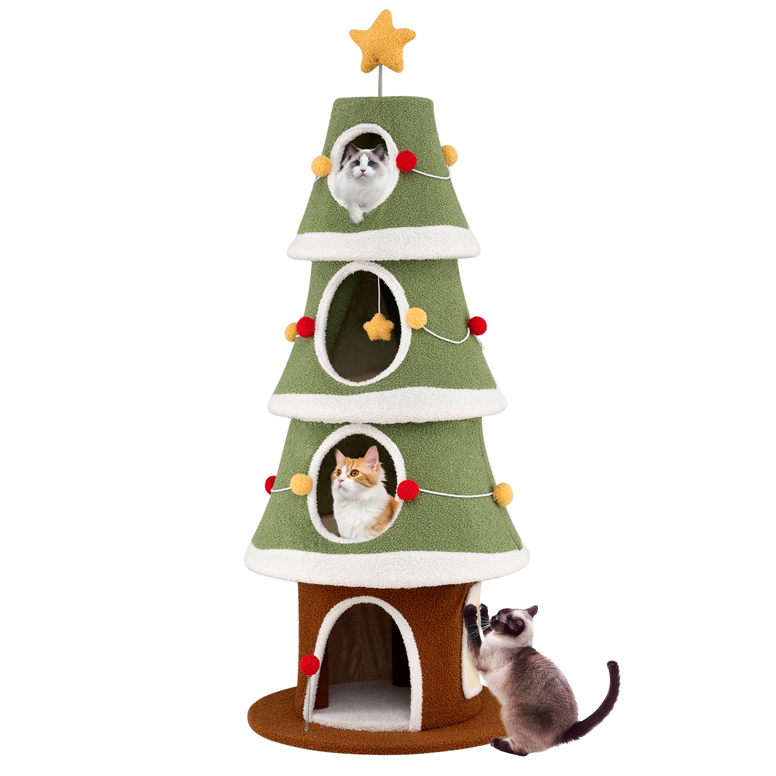 SlickBlue 61 Inch Christmas Cat Tower with 4 Cozy Condos