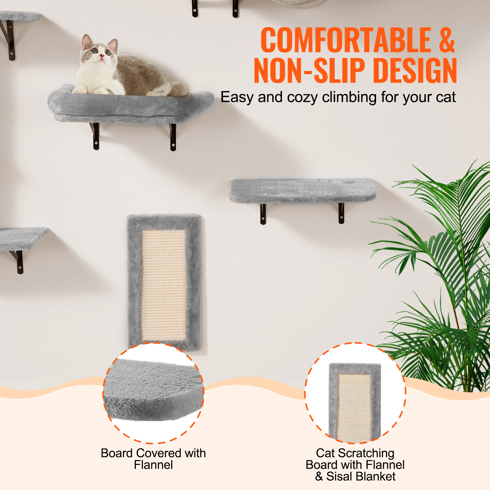 HONGGE Wall Mounted Cat Shelves, Shelves and Perches with Jumping Boards, Tree