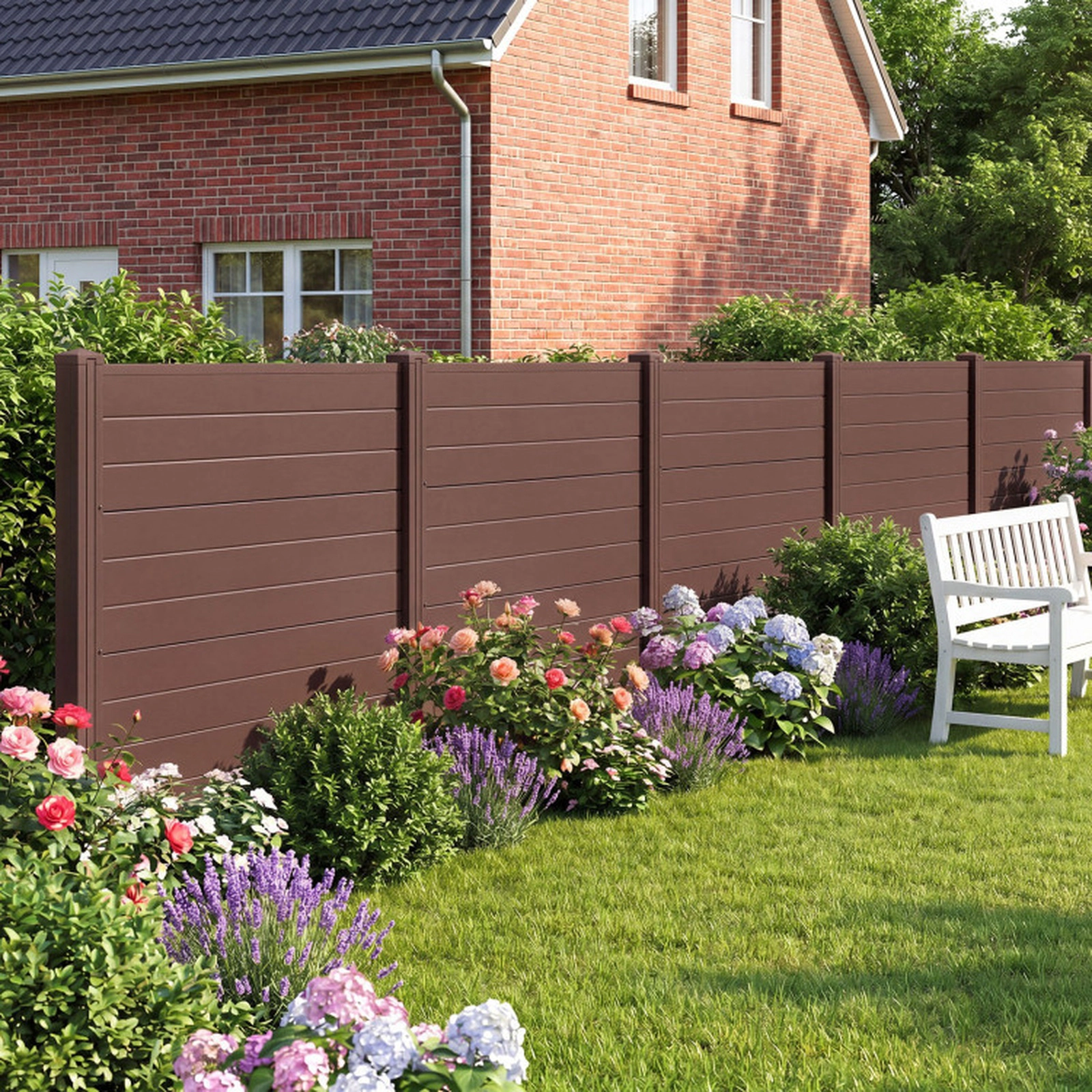 SUGIFT Set of 2 Brown No Dig Air Conditioner Fence Panels with 6 Galvanized Ground Stakes 48-in W 38-in H