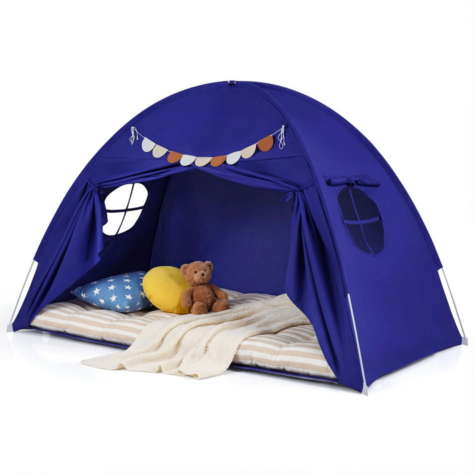 SUGIFT Navy 2 Windows Twin Size Kids Indoor Bed Canopy Tent