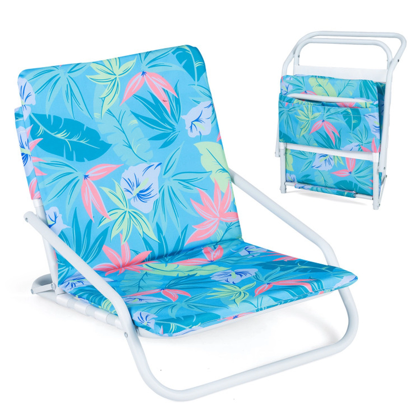 SUGIFT Set of 2 Folding Beach Chairs with Sponge Padded Seat 440-lb Capacity Navy/Colorful