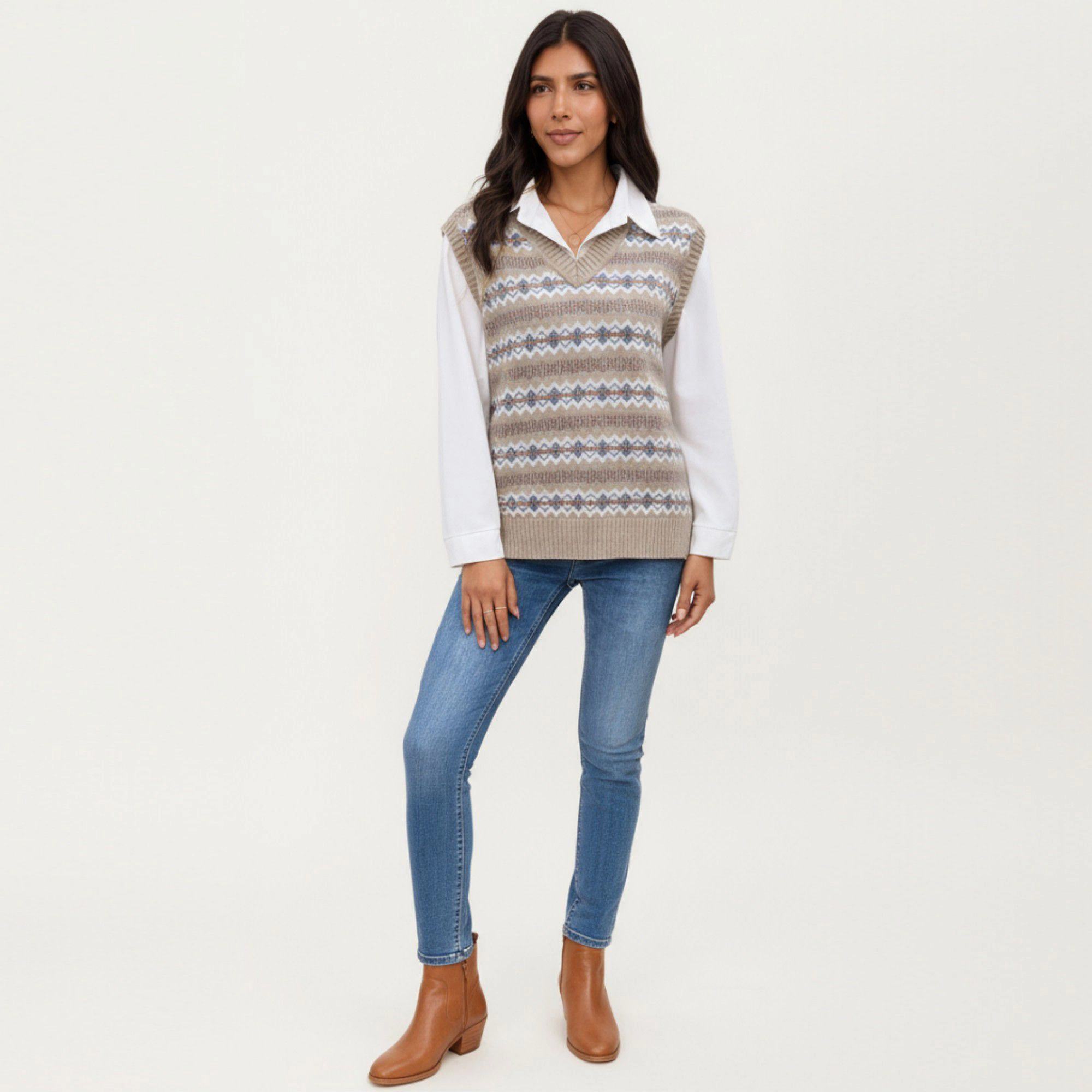 Anna-Kaci Women's Sleeveless V-Neck Knit Sweater Vest with Geometric Pattern