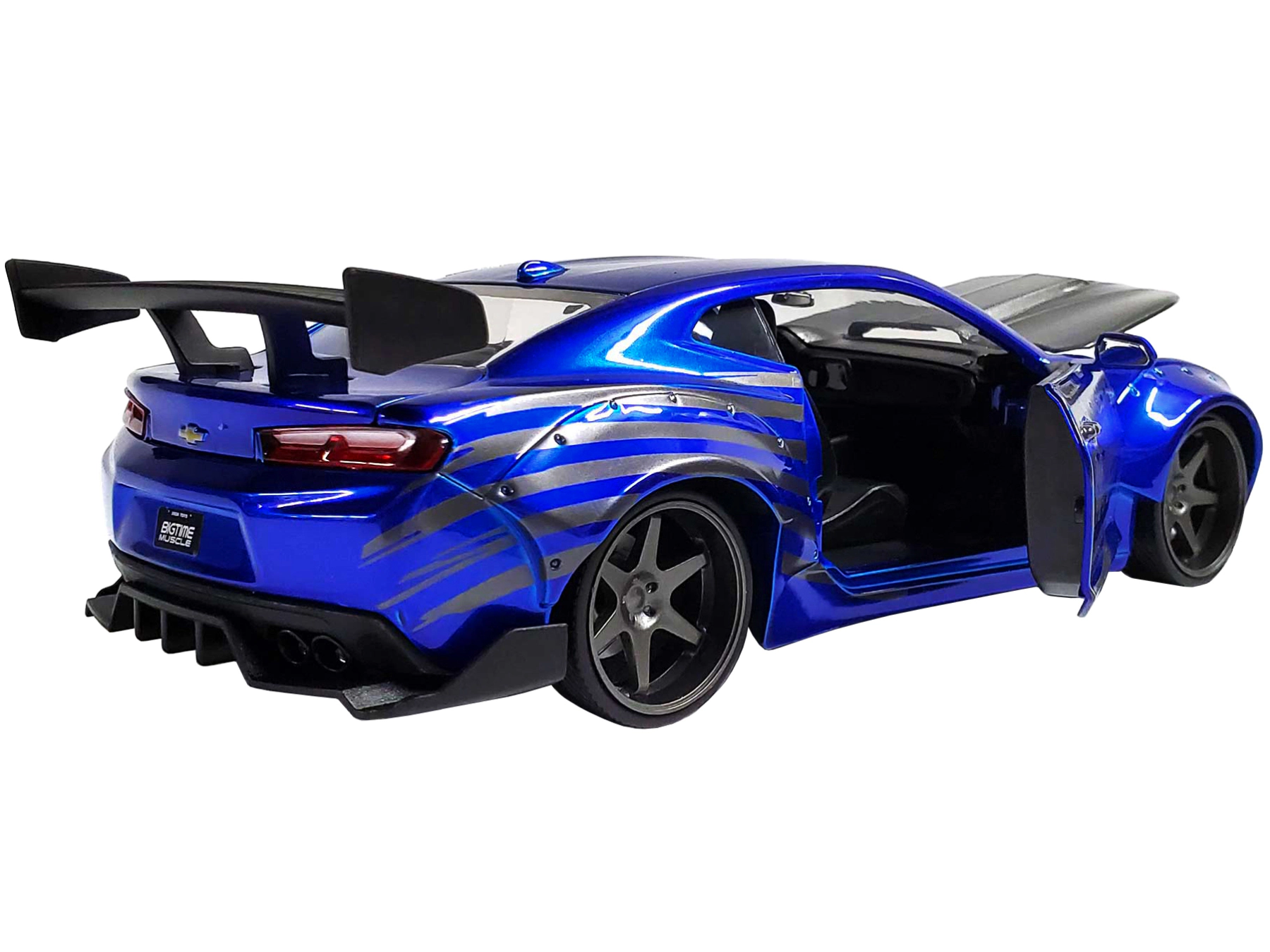 Jada 2016 Chevrolet Camaro Widebody Candy Blue with Gray Metallic Hood and American Flag Graphics "Bigtime