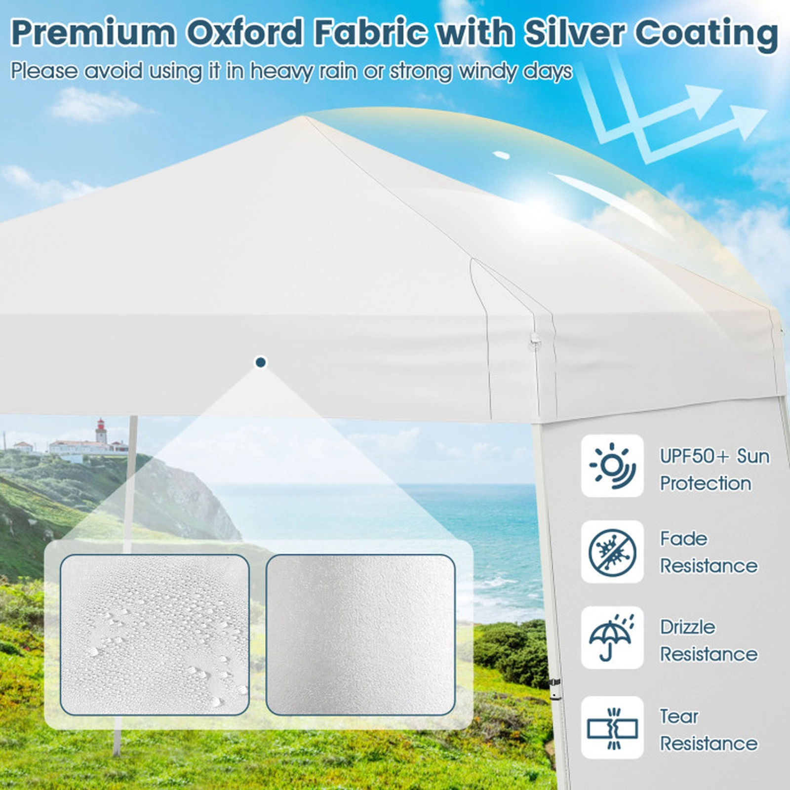 SUGIFT White Pop Up Canopy Tent with 2 Sidewalls Convertible to Awning and 8 Stakes 14-ft W 9.2-ft D 8.3-ft H