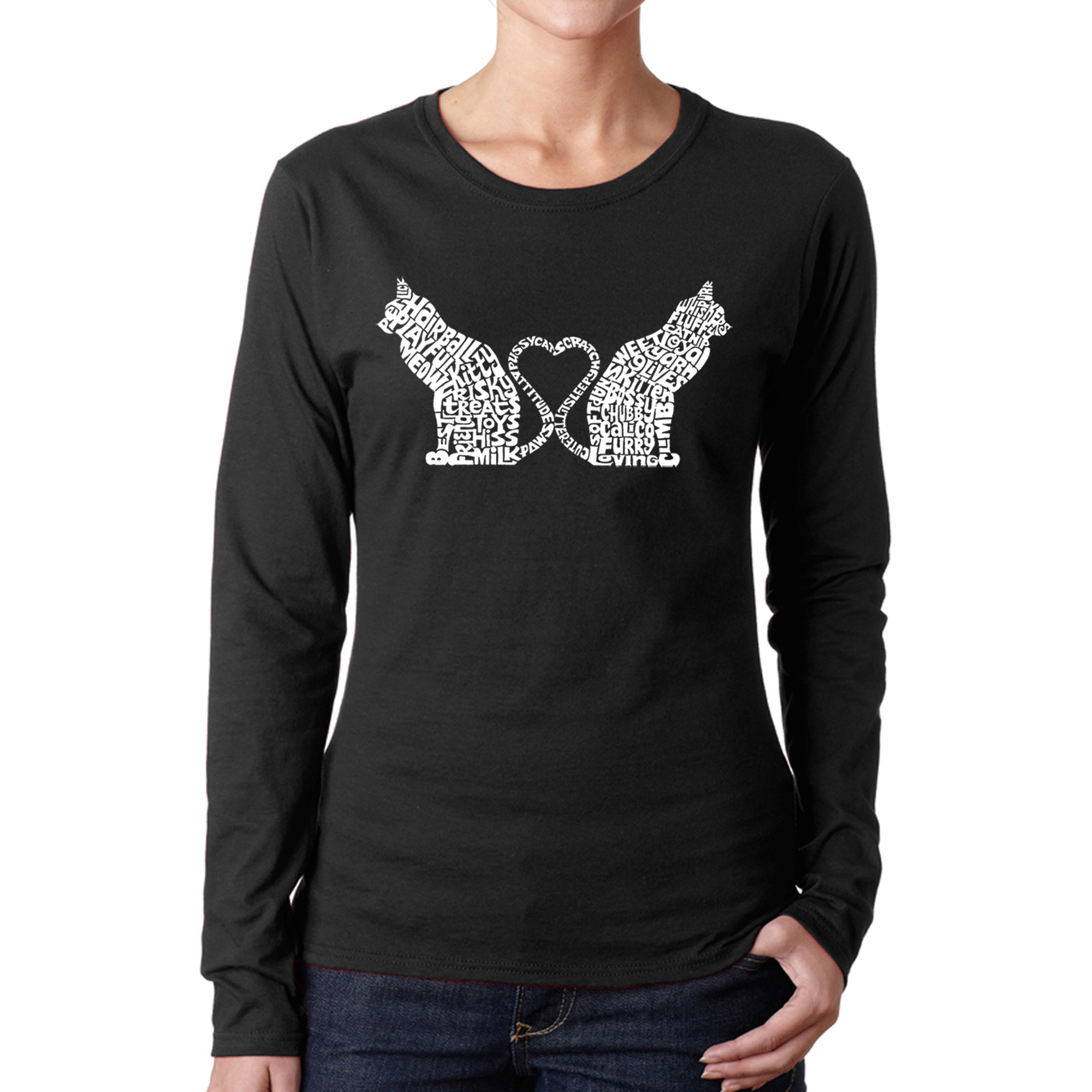 LA Pop Art Women's Word Long Sleeve T-Shirt - Cat Tail Hearts