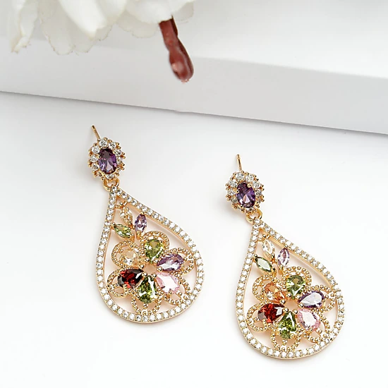 AGP PARIS Womens Diva Collection Vintage Floral Zirconia Drop Earrings