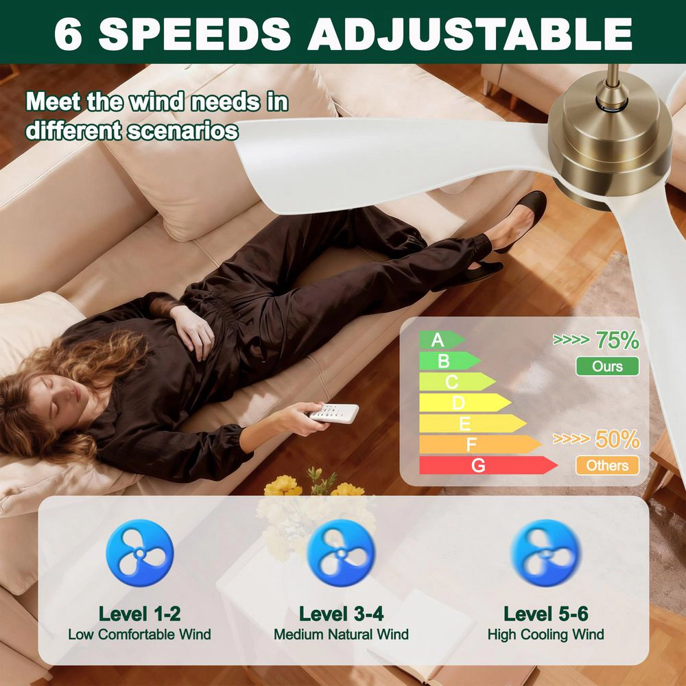 Flynama 42 in. Gold DC Motor Downrod Mount Standard Ceiling Fan with Remote Control Reversible, Ceiling Fans with Lights