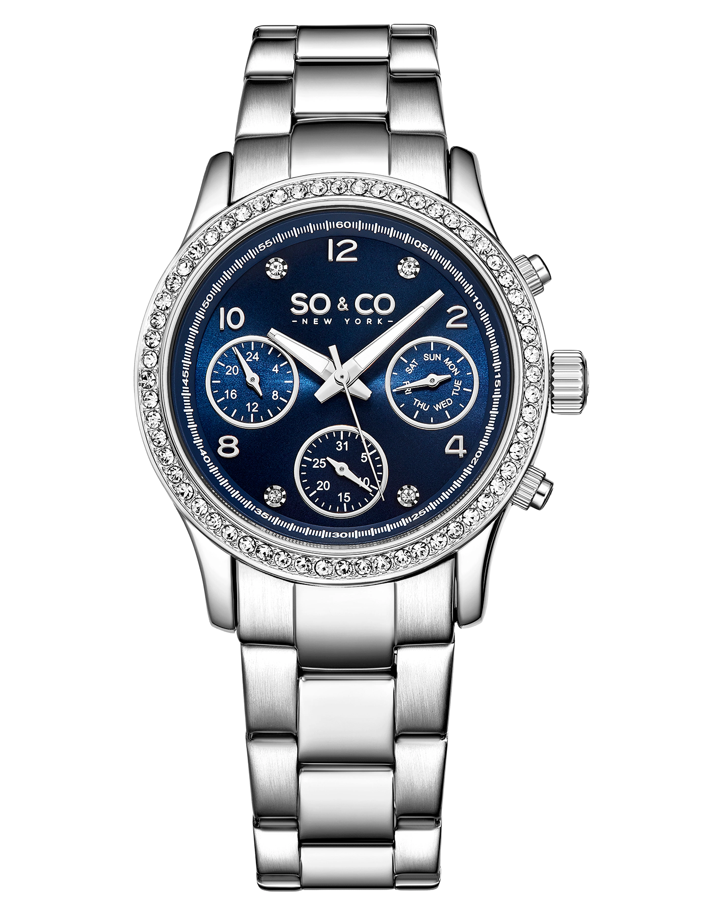 SO&CO Madison 5567 Chrono 38mm Stone Studded Watch with Luminous Hands and Crystal Markers