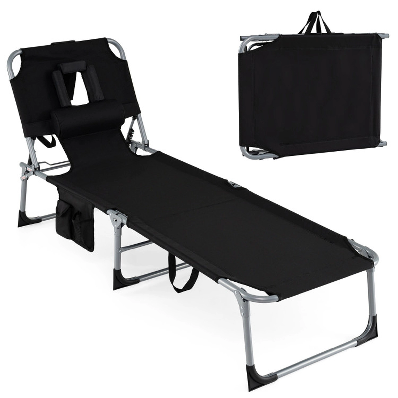 SUGIFT Adjustable Folding Tanning Chair with Face and Arm Holes 330-lb Capacity Black