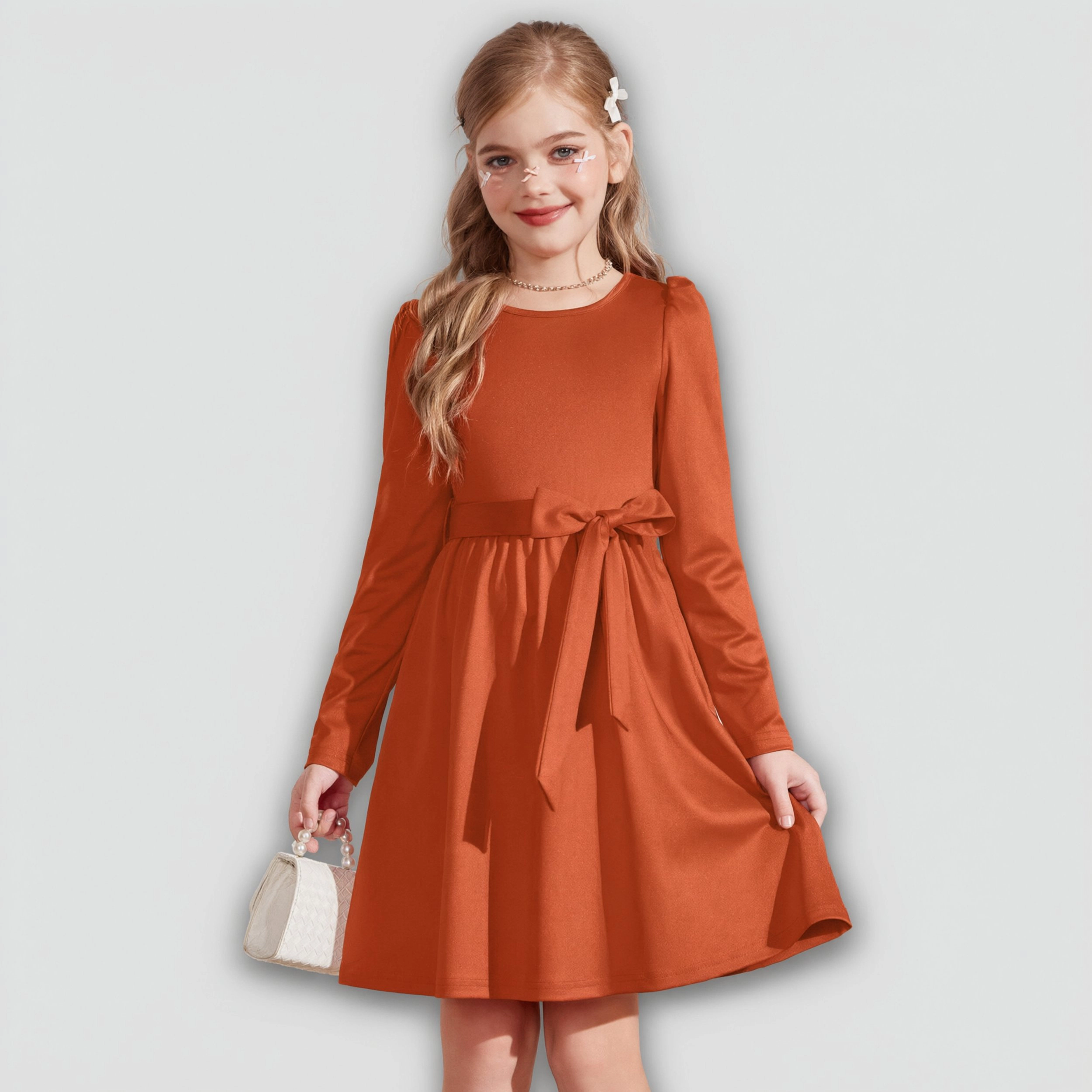 Arshiner Girls Dress Long Sleeve Knee Length Elegant Tween