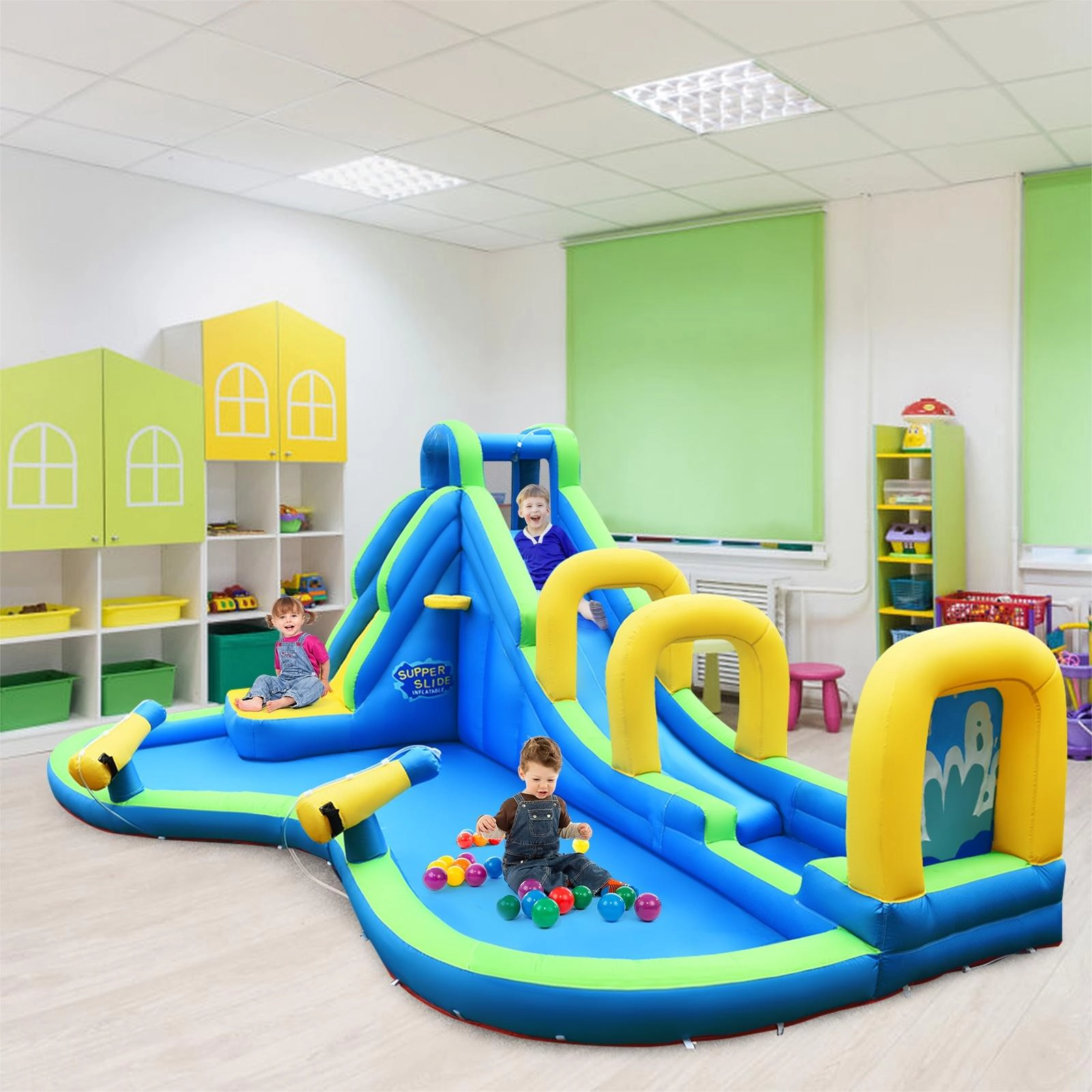 SUGIFT Water Cannons Climbing Wall and Hose No Blower Kids Inflatable Slide Bounce House