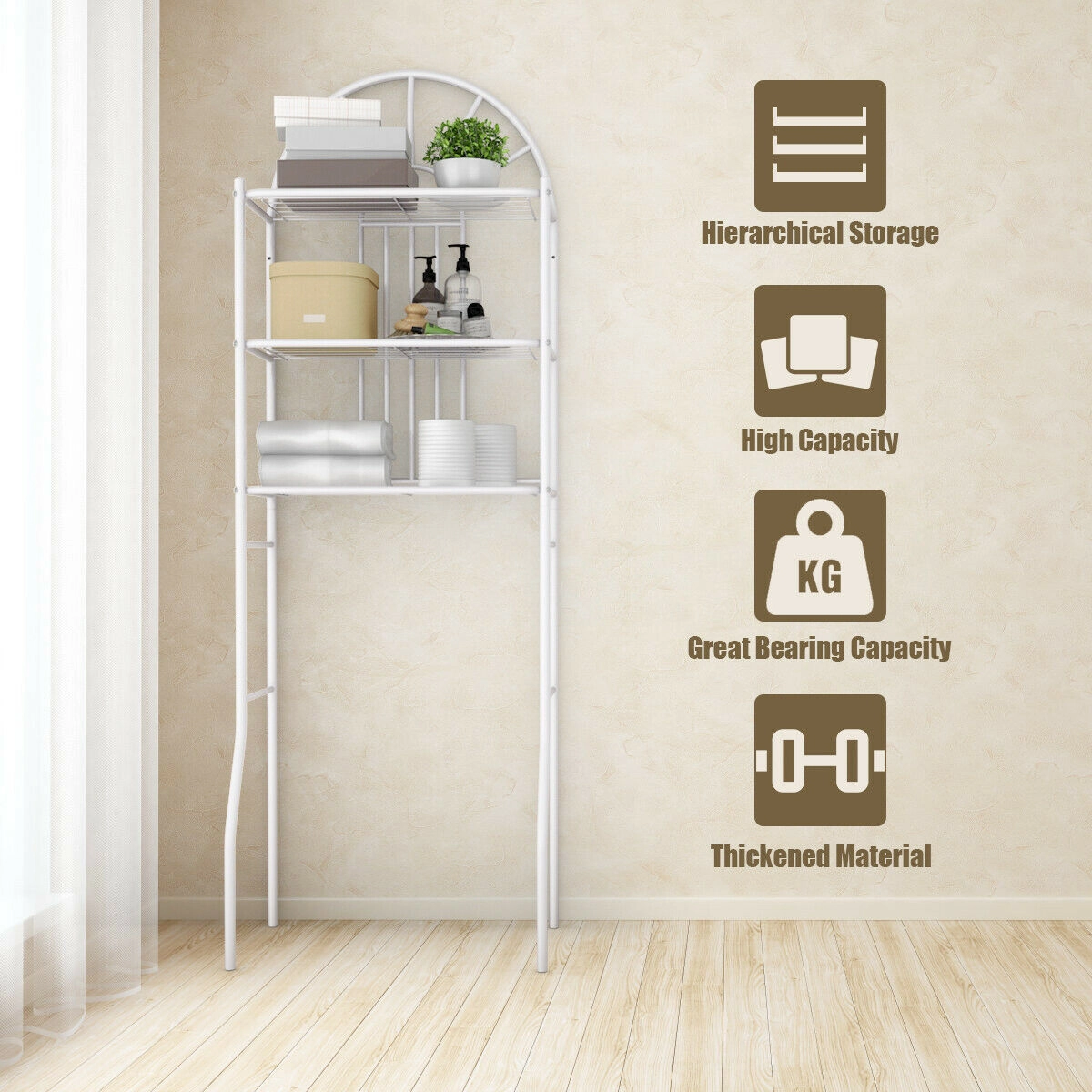 Slickblue Over The Toilet Bathroom Storage Rack with 3 Tier Shelves and Metal Frame