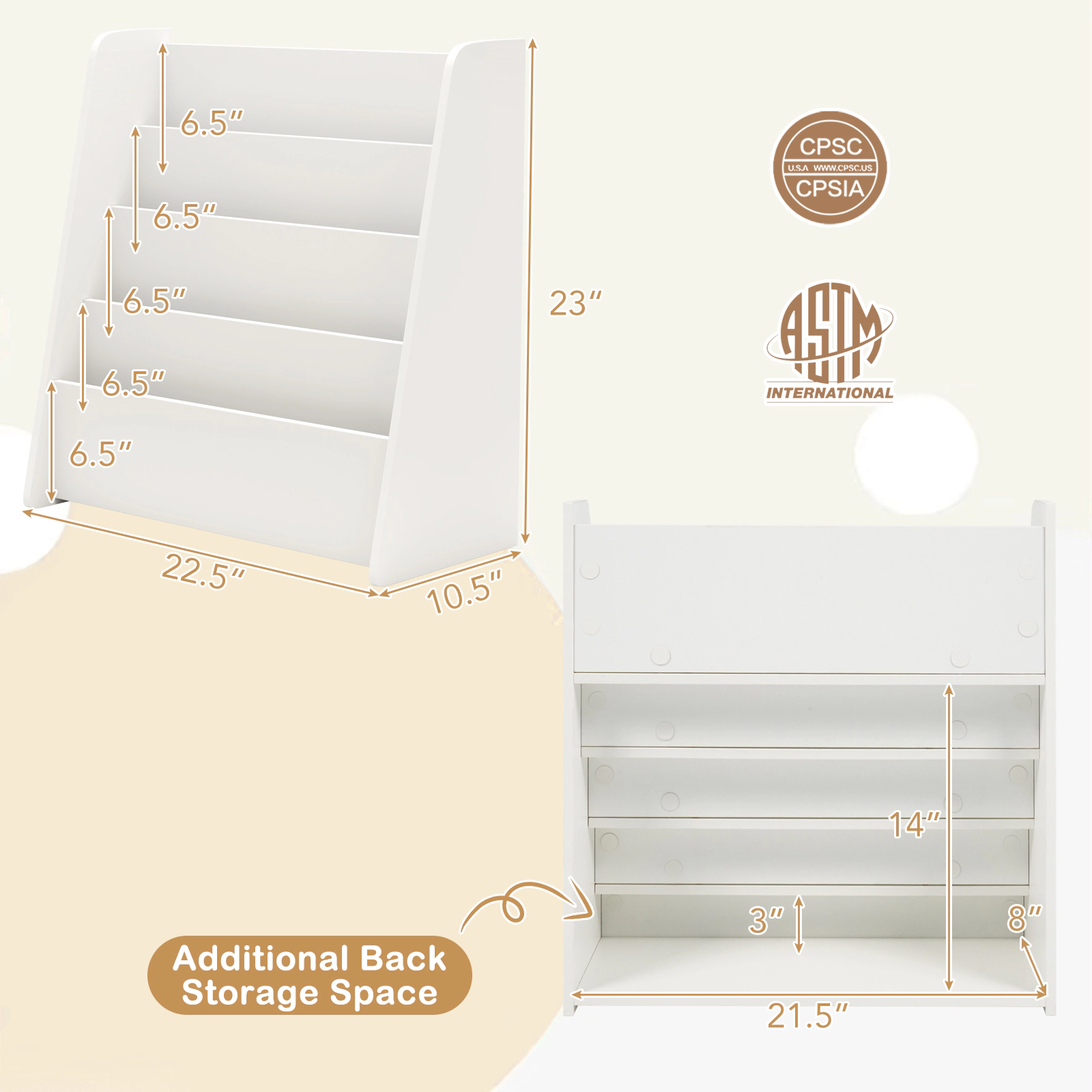 SUGIFT Kids 4-Tier Front Facing Deep Compartments Engineered Wood Bedroom Bookshelf 22.5-in x 10.5-in x 23-in White