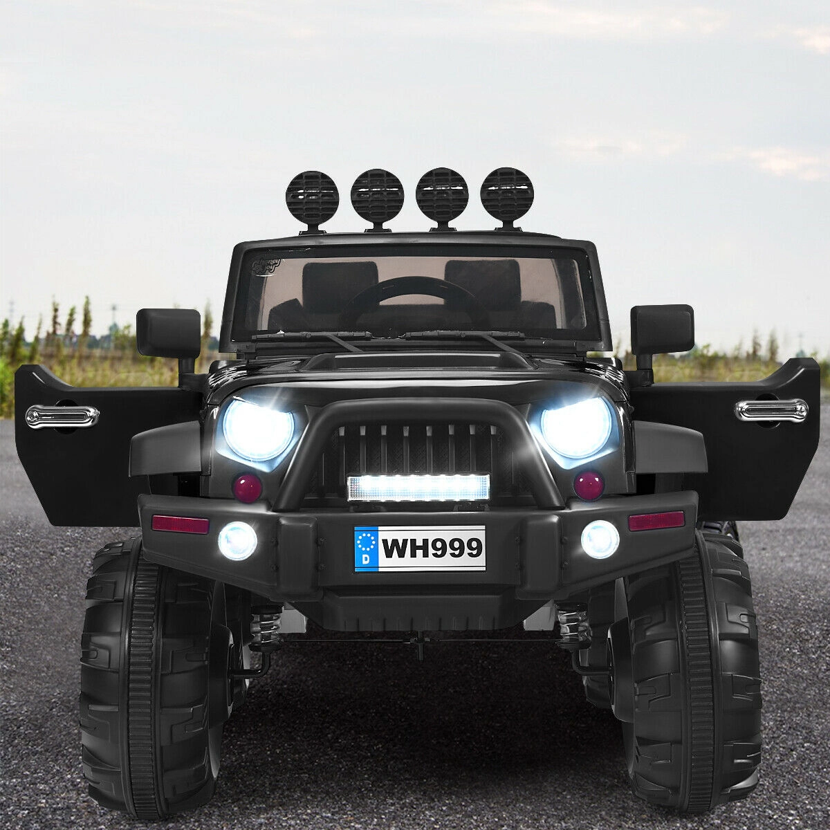SUGIFT Black Remote Control Double Magnetic Doors and Music Player 12V Kids Ride On Truck